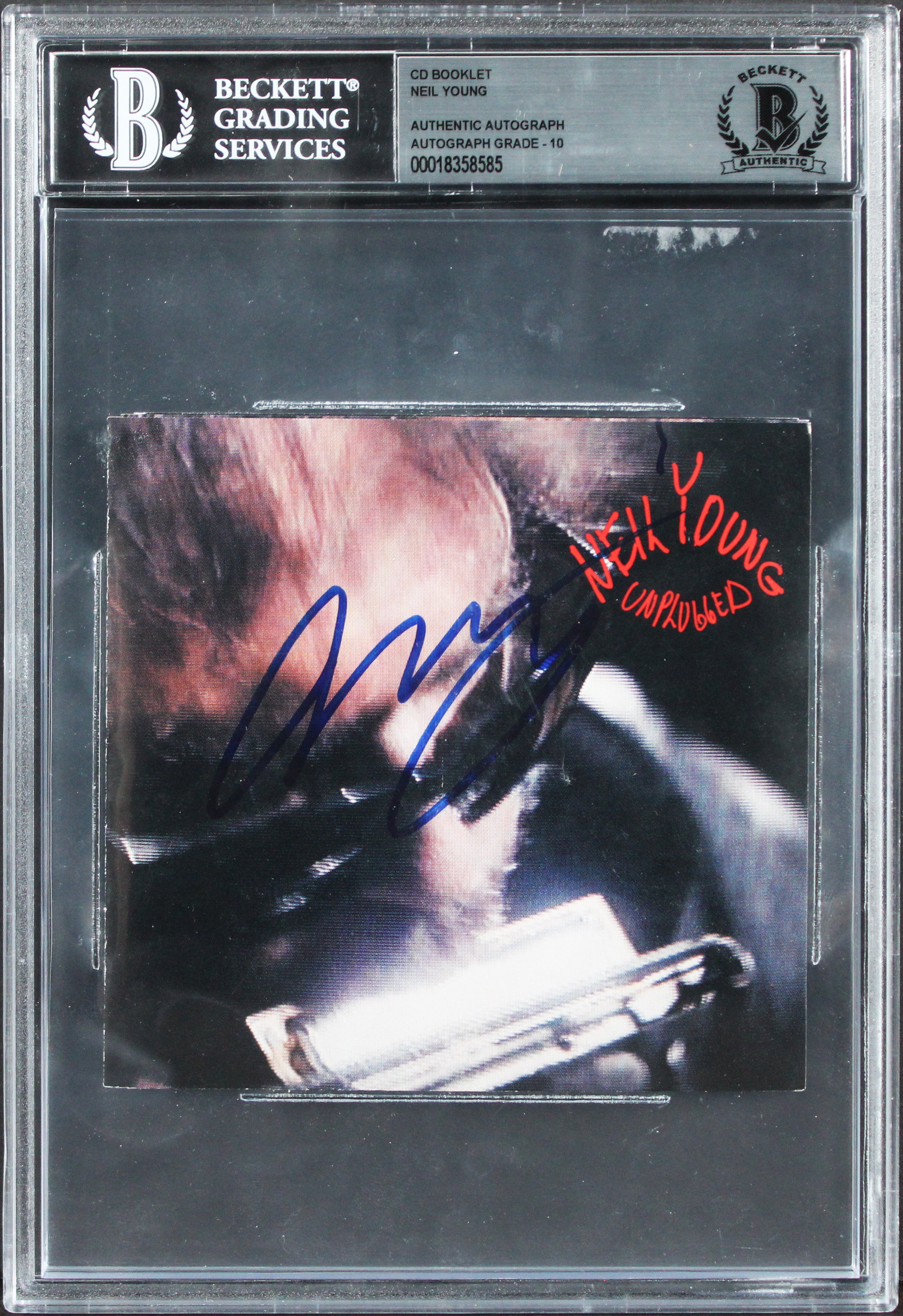 Neil Young Authentic Signed Unplugged Cd Cover Auto Graded Gem 10! BAS Slabbed