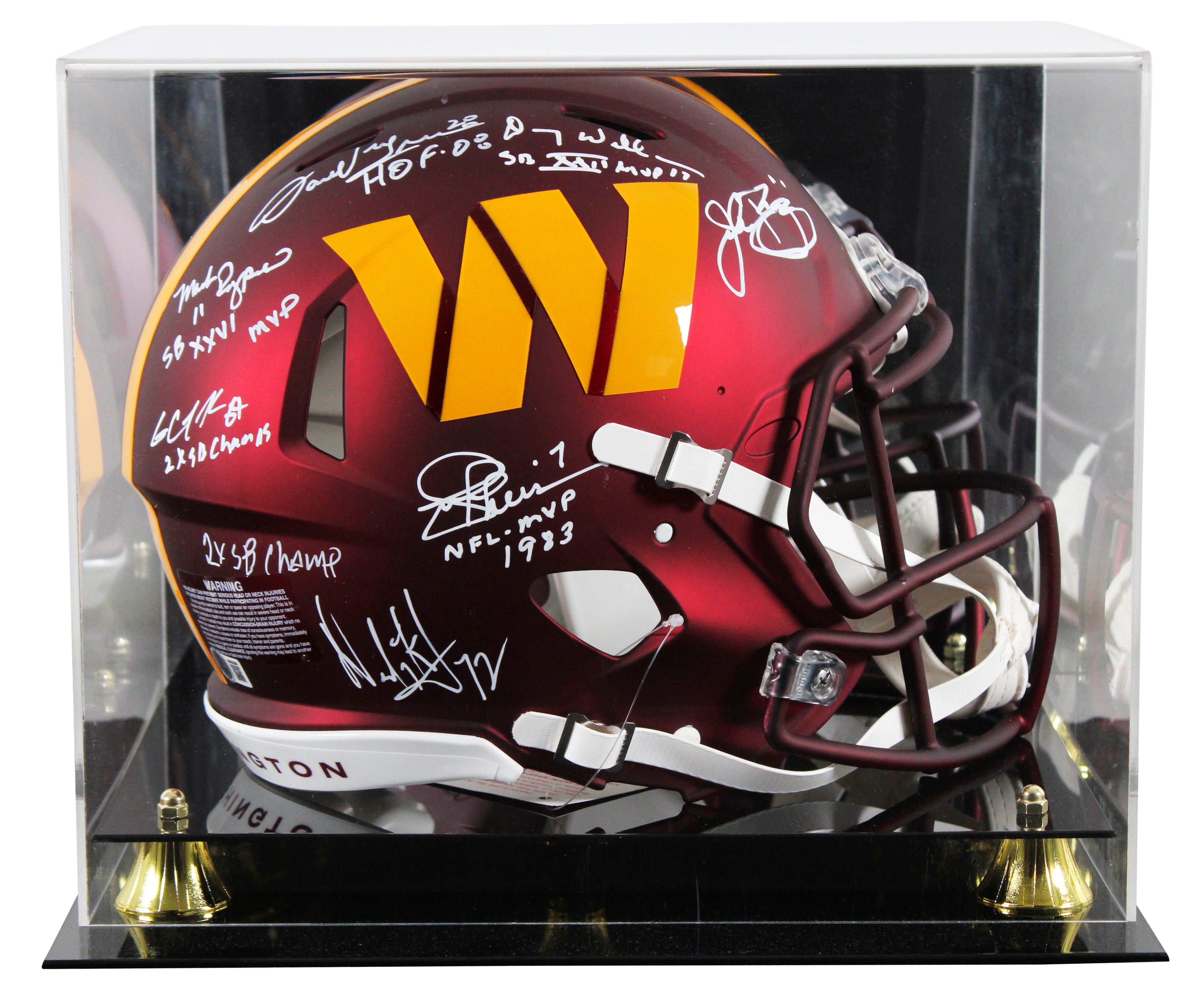 Washington (7) Green, Riggins +5 Signed F/S Speed Proline Helmet w/ Case BAS Wit