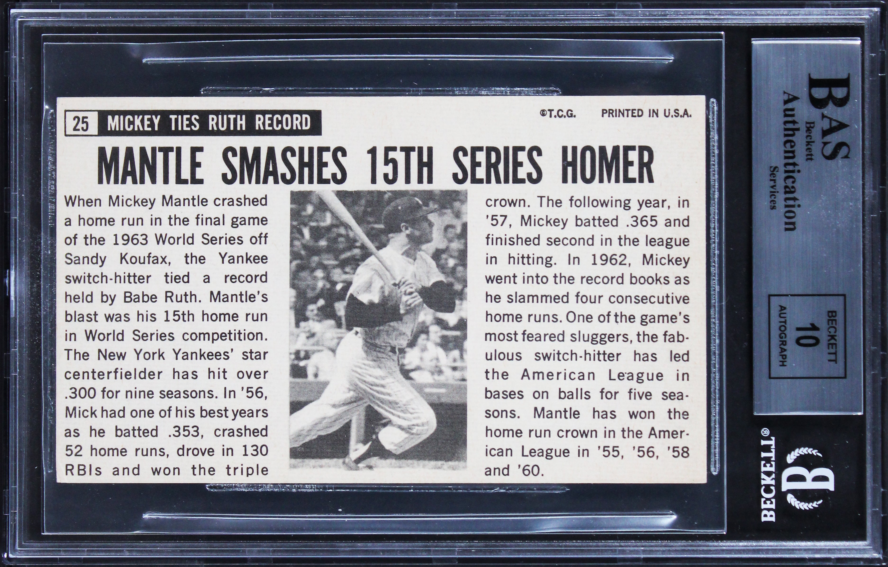 Yankees Mickey Mantle Signed 1964 Topps Giants #25 Card EX-MT 6 Auto 10 BAS Slab