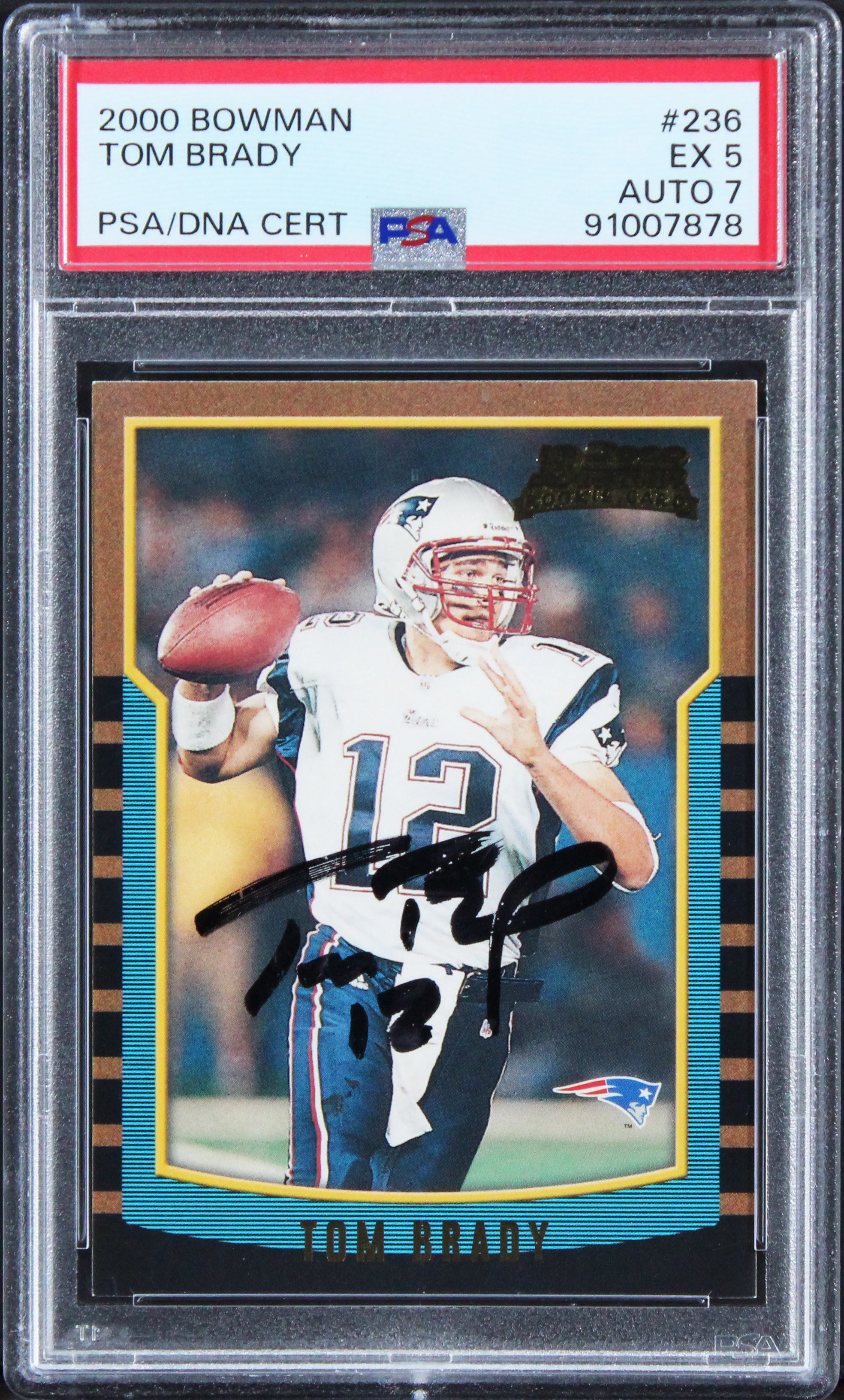 Patriots Tom Brady Signed 2000 Bowman #236 RC Card Ex 5 Auto 7 PSA/DNA Slabbed