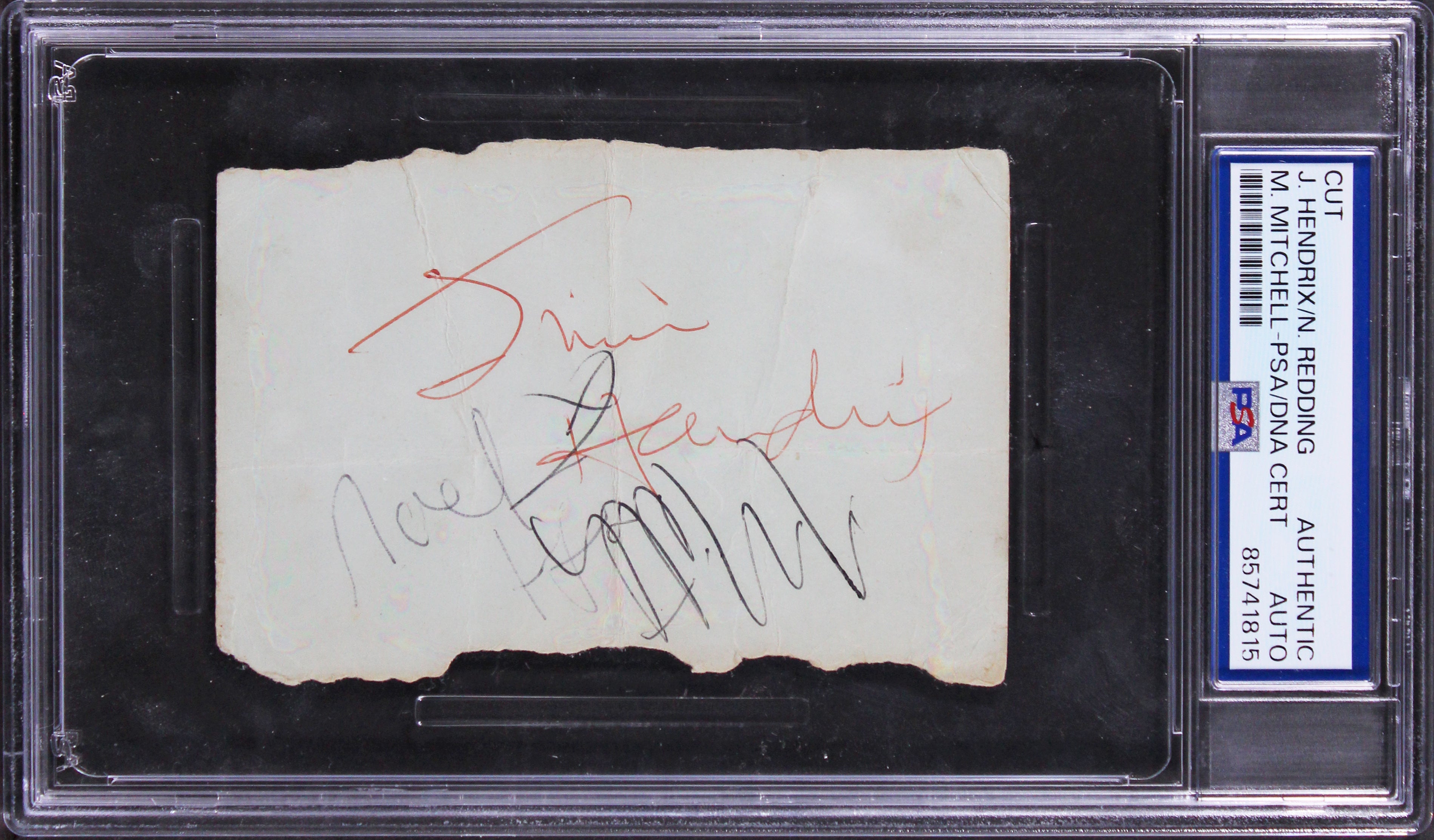 Jimi Hendrix, Noel Redding & Mitch Mitchell Signed 2.75x4 Cut Sig PSA/DNA Slab