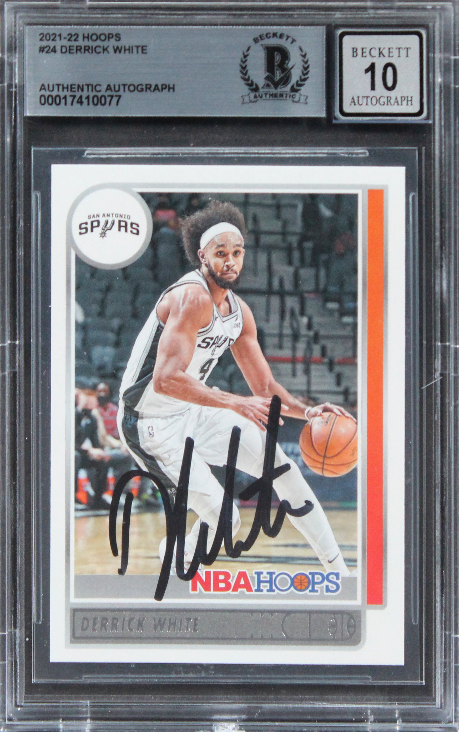 Spurs Derrick White Authentic Signed 2021 Hoops #24 Card Auto 10 BAS Slabbed