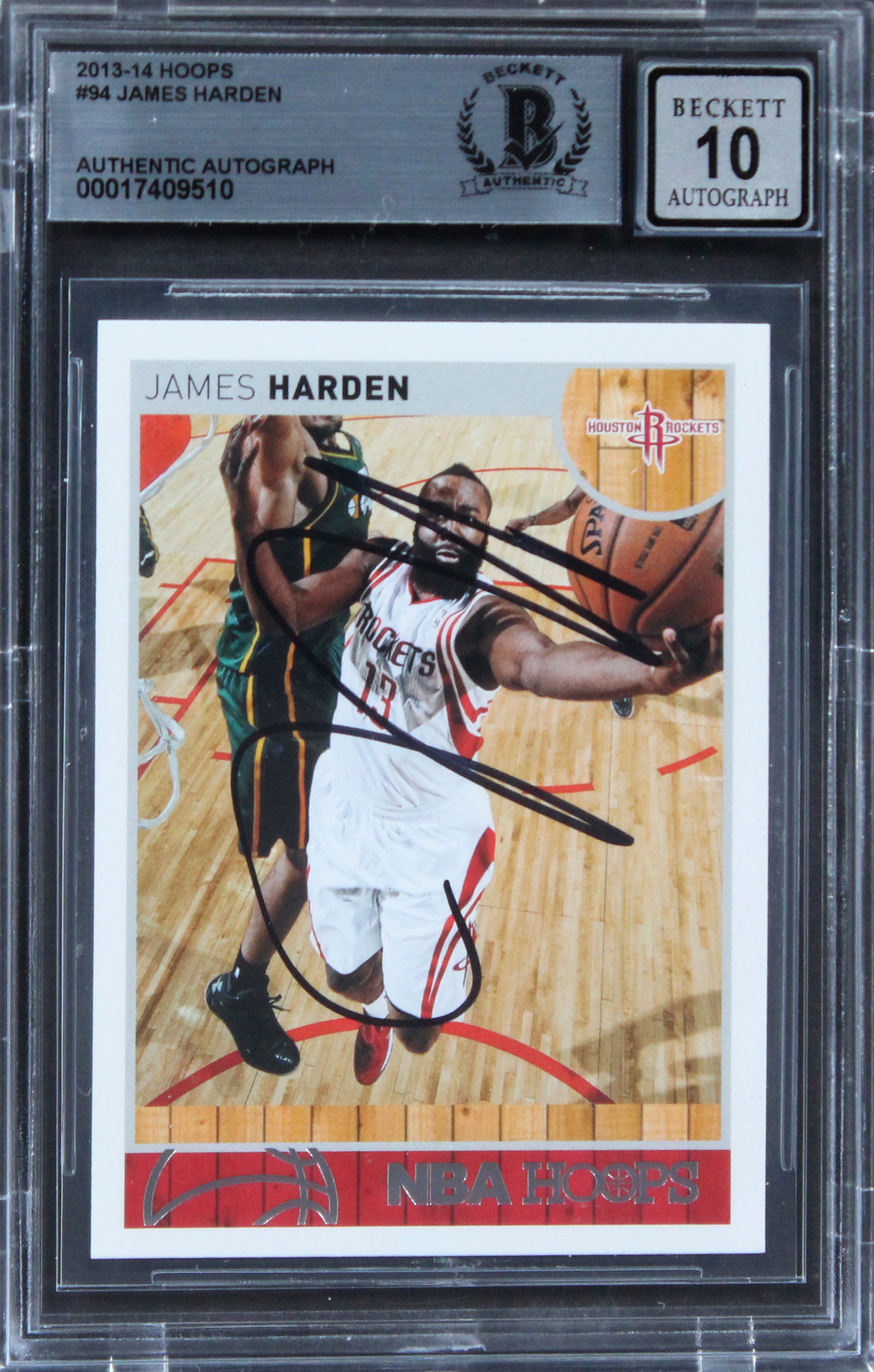 Rockets James Harden Authentic Signed 2013 Hoops #94 Card Auto 10 BAS Slabbed