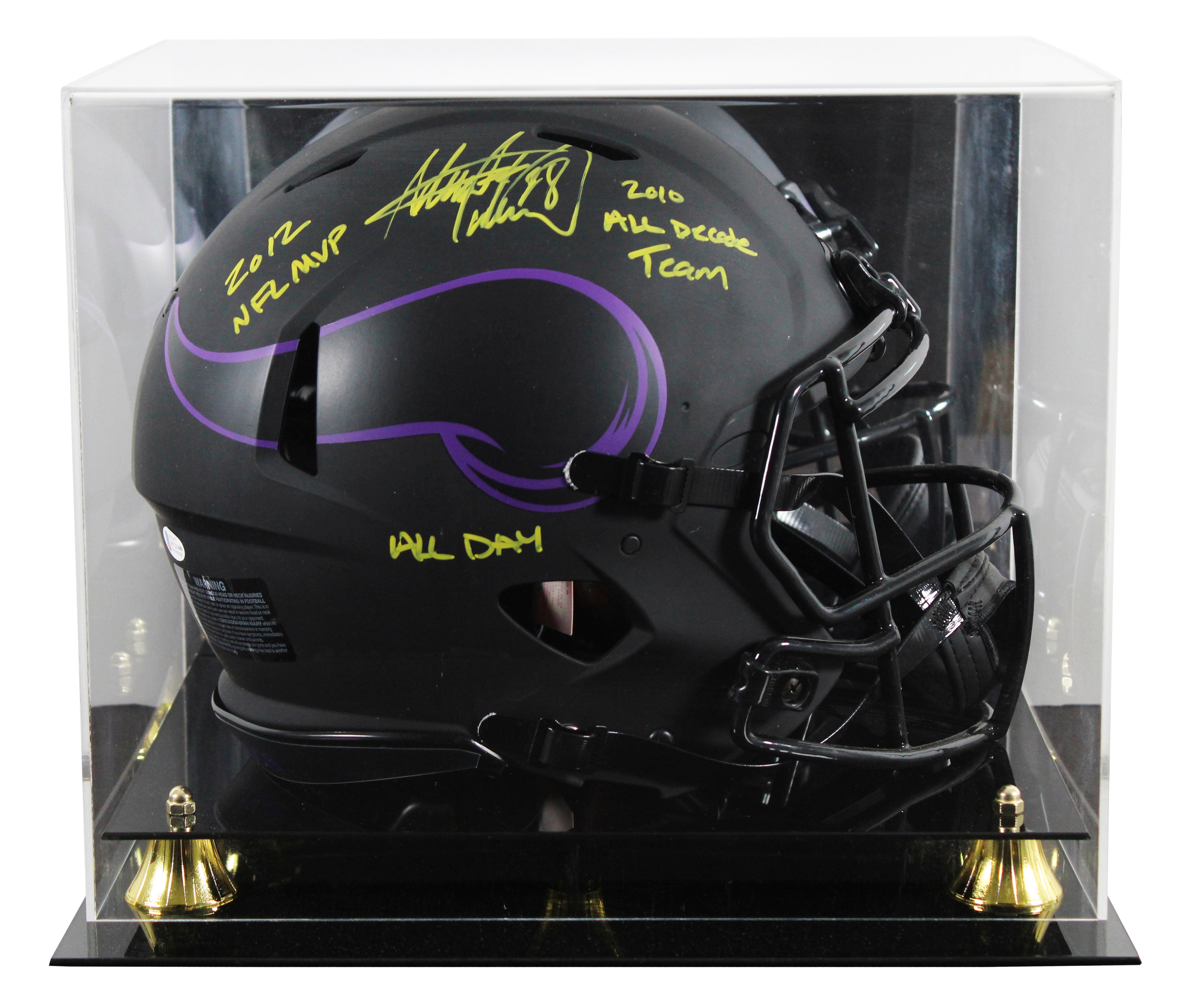 Adrian Peterson "3x Insc" Signed Eclipse Proline F/S Speed Helmet W/ Case BAS W