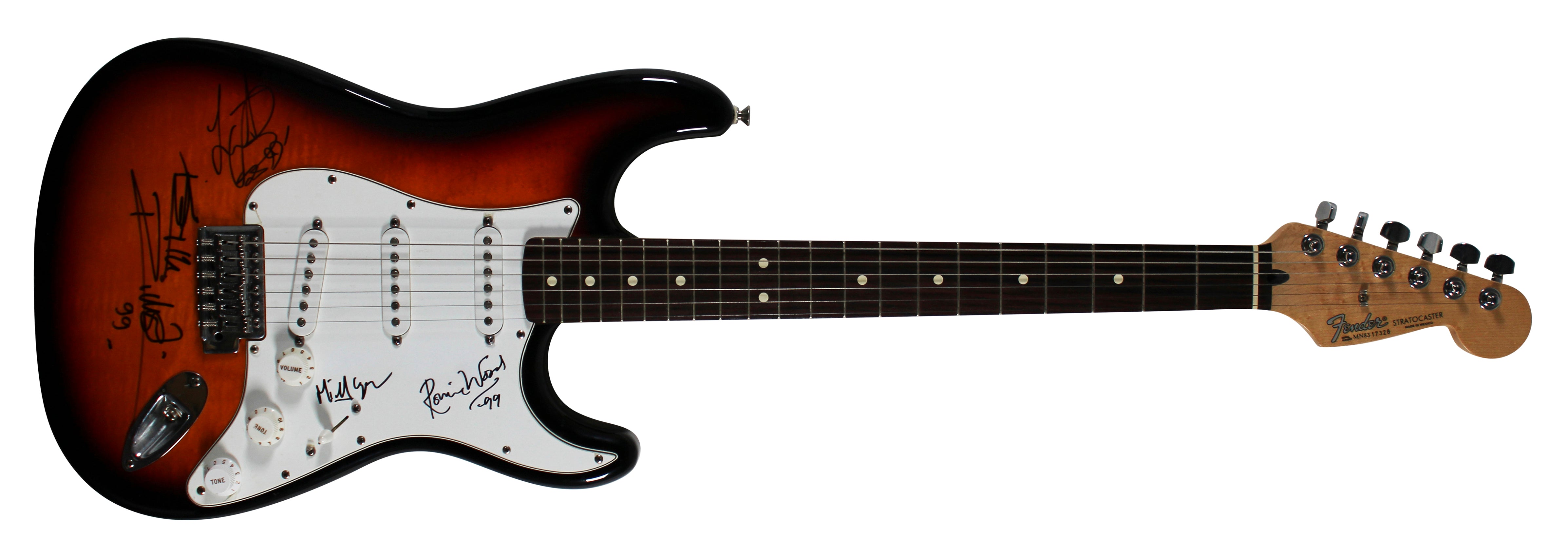 Rolling Stones (4) Jagger, Richards, Wood & Watts Signed Fender Guitar BAS LOA