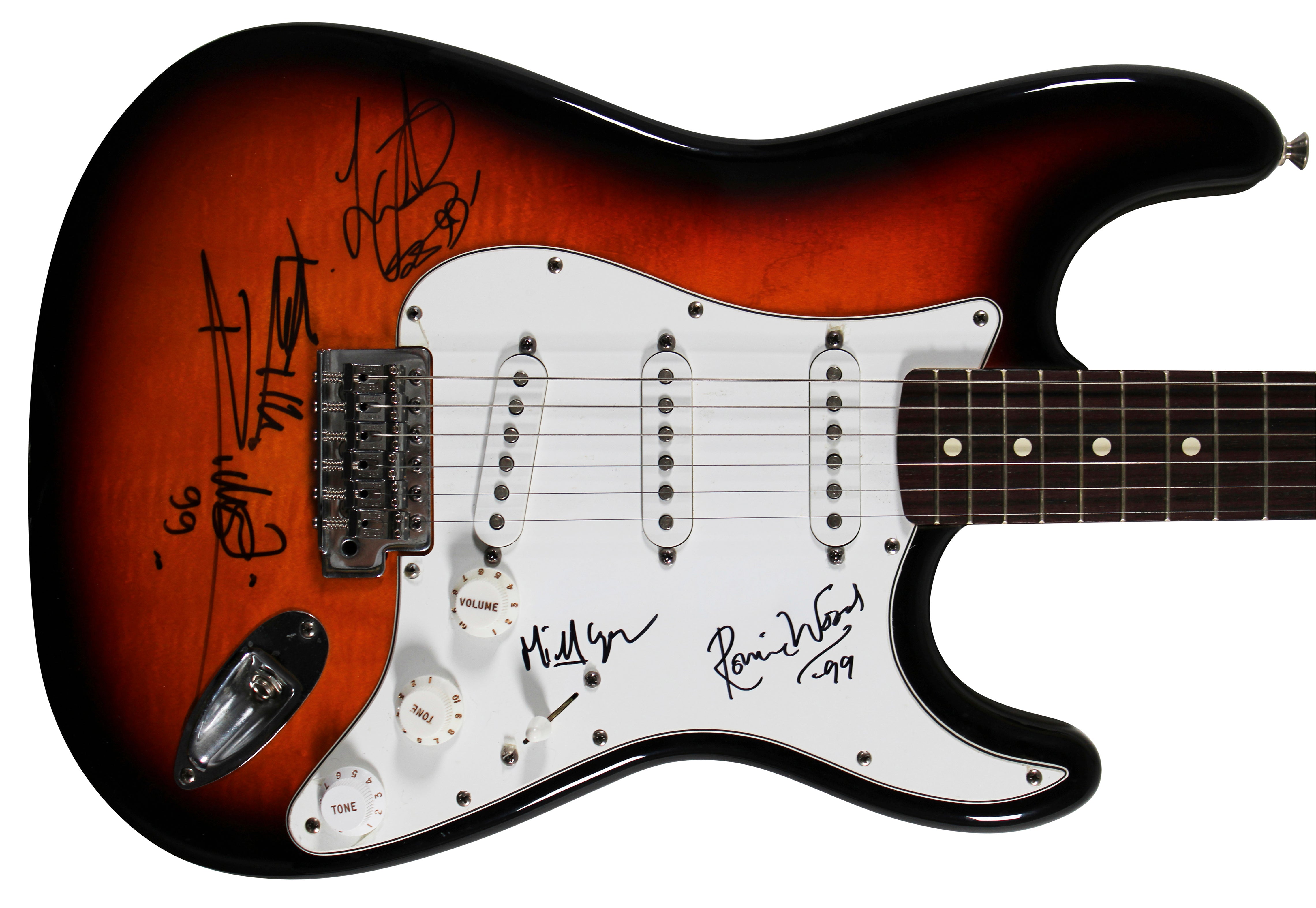 Rolling Stones (4) Jagger, Richards, Wood & Watts Signed Fender Guitar BAS LOA