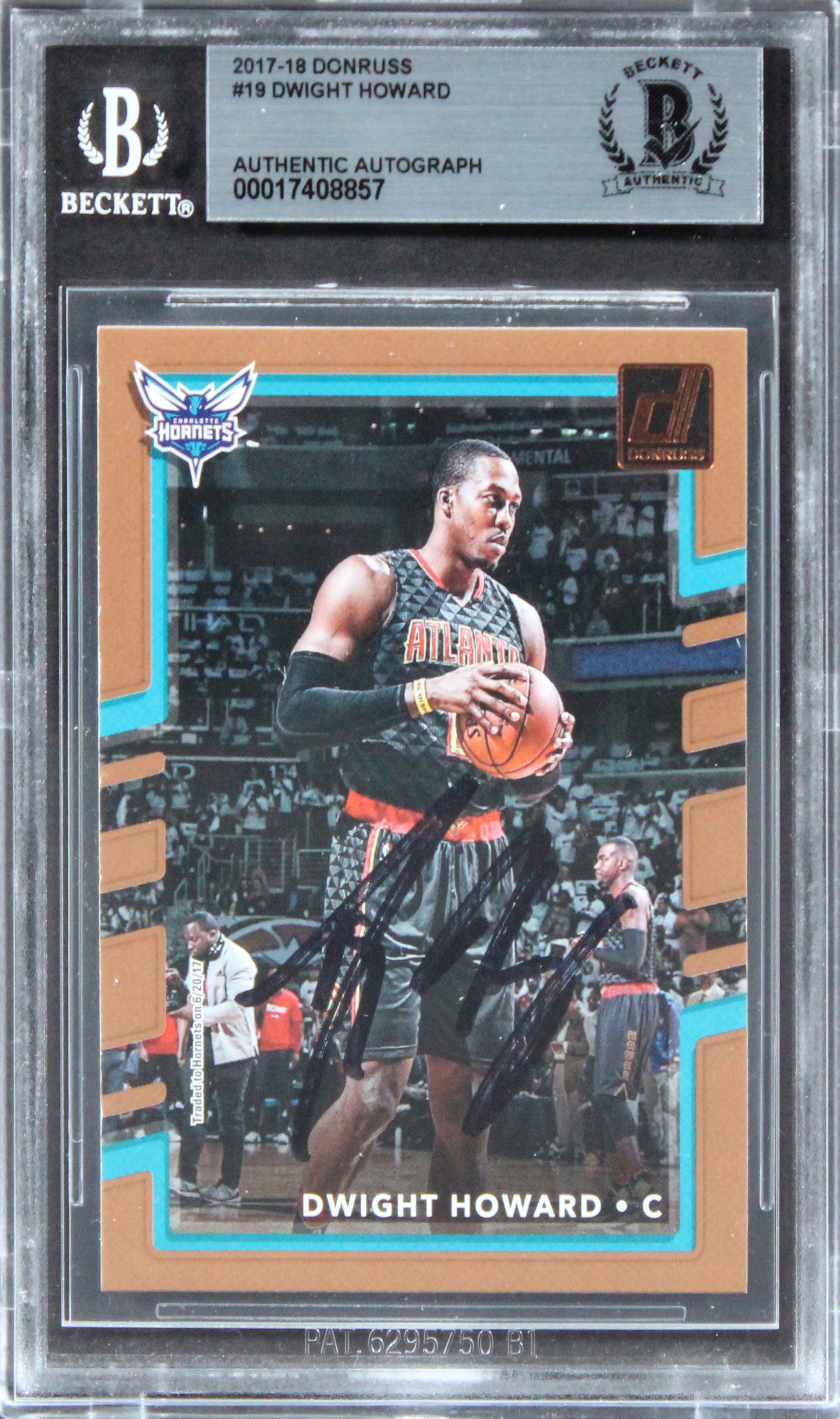 Hornets Dwight Howard Authentic Signed 2017 Donruss #19 Card Auto 10 BAS Slabbed
