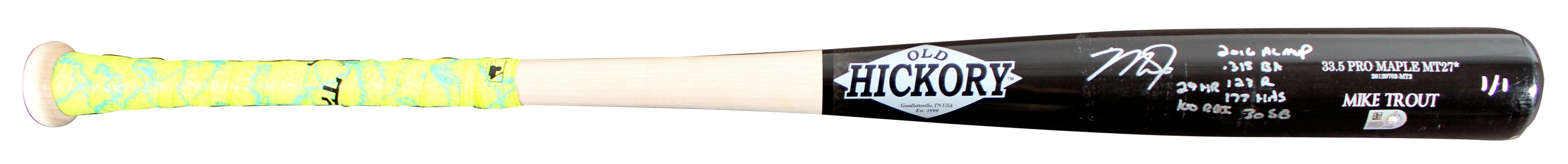 Mike Trout "2016 Stat" Signed Game Ready Old Hickory Pro Maple MT27* 1/1 Bat BAS