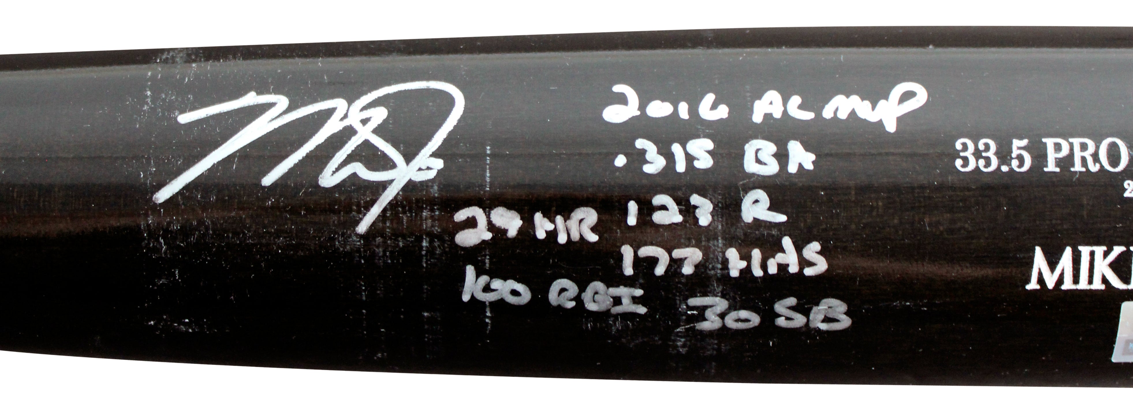 Mike Trout "2016 Stat" Signed Game Ready Old Hickory Pro Maple MT27* 1/1 Bat BAS