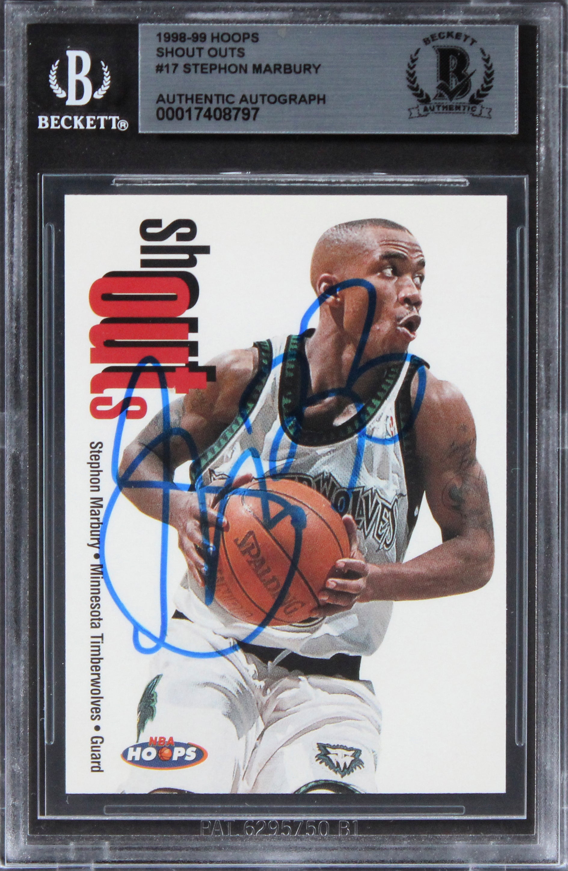 Timberwolves Stephon Marbury Signed 1998 Hoops Shout Outs #17 Card BAS Slabbed