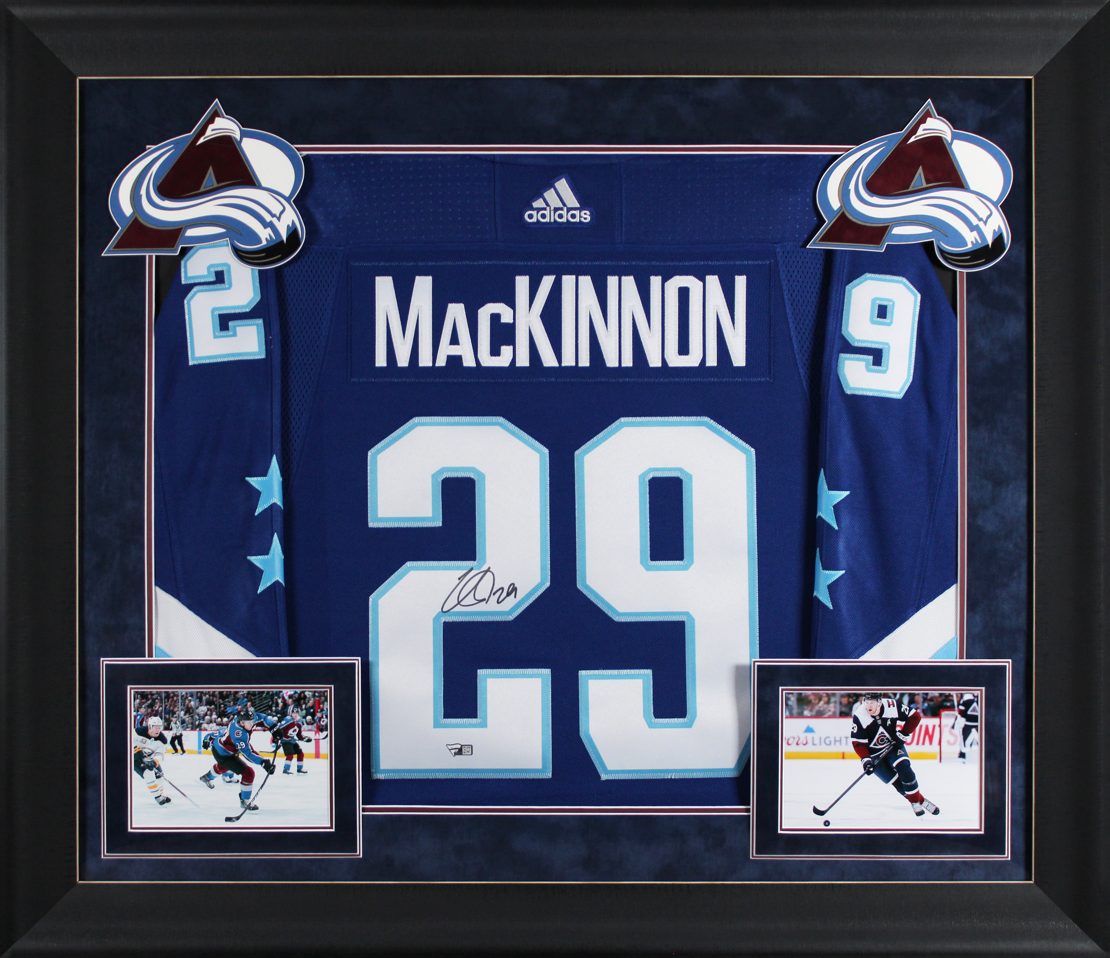 Avs Nathan MacKinnon Signed Blue Adidas ASG Framed Jersey w Fight Strap Fanatics