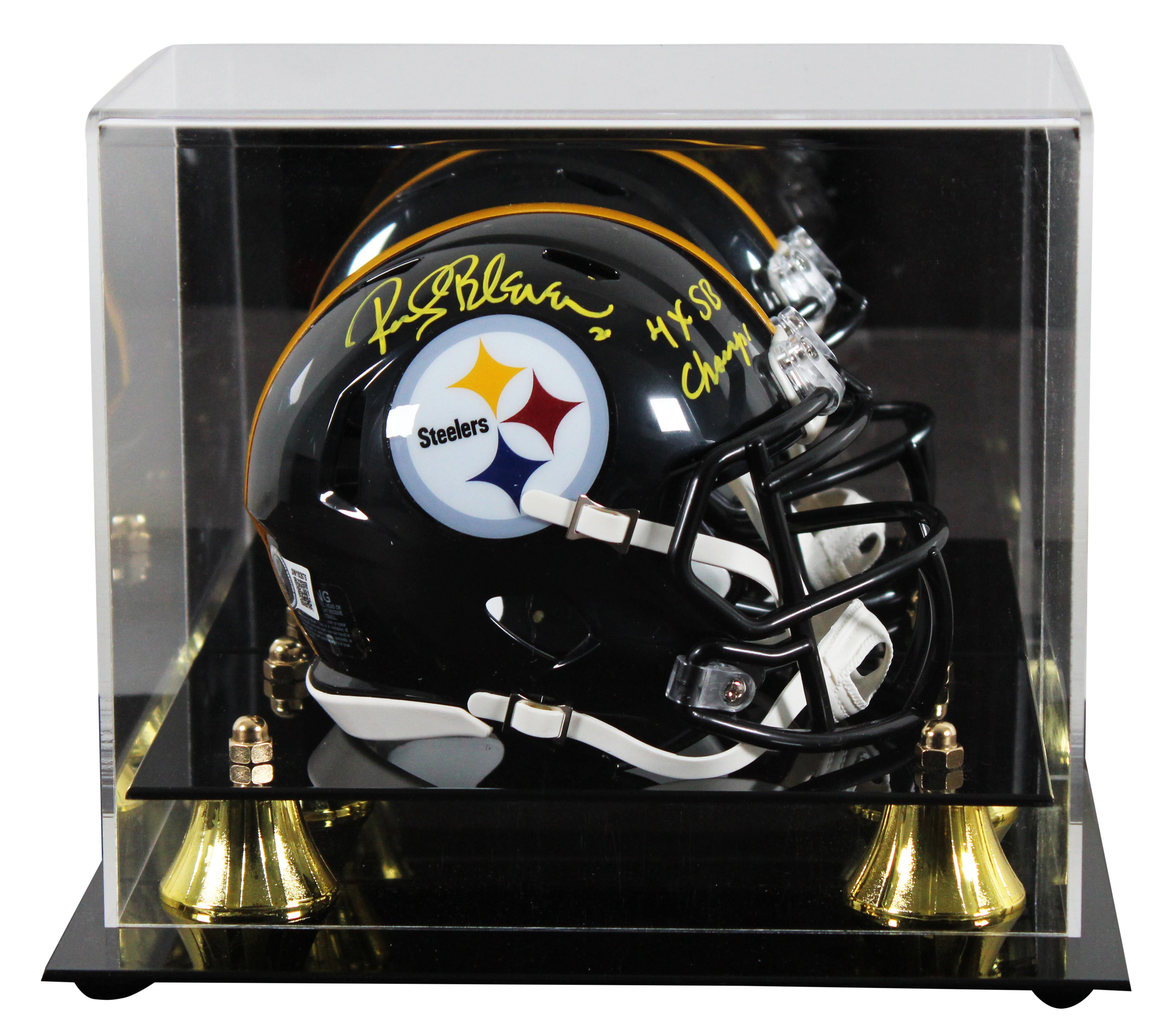 Steelers Rocky Bleier "4x SB Champs" Signed Speed Mini Helmet W/ Case BAS Wit