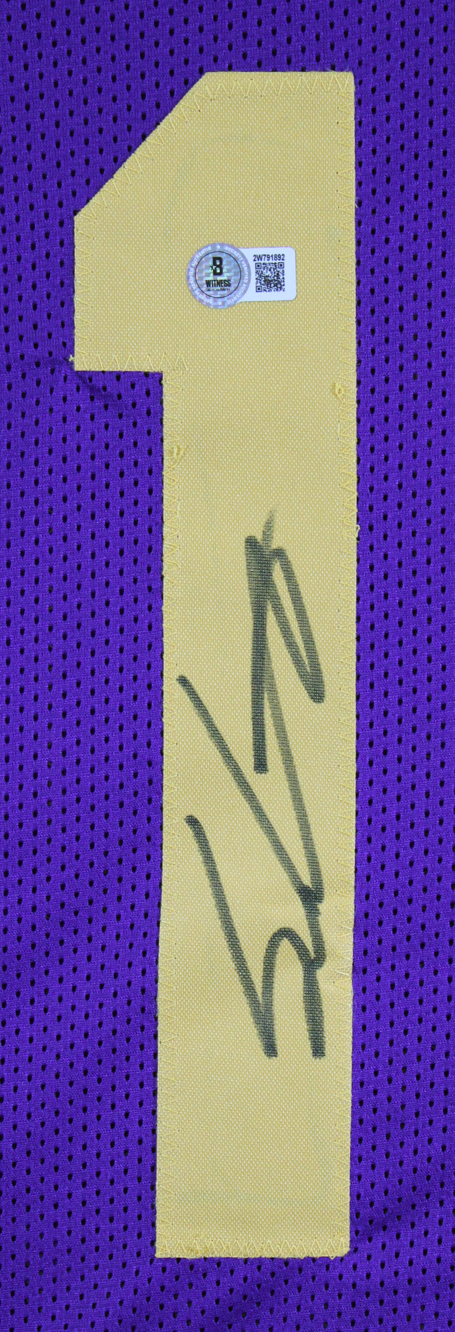 LSU Sam Leavitt Signed Alternate Purple Pro Style Jersey BAS Witnessed 2