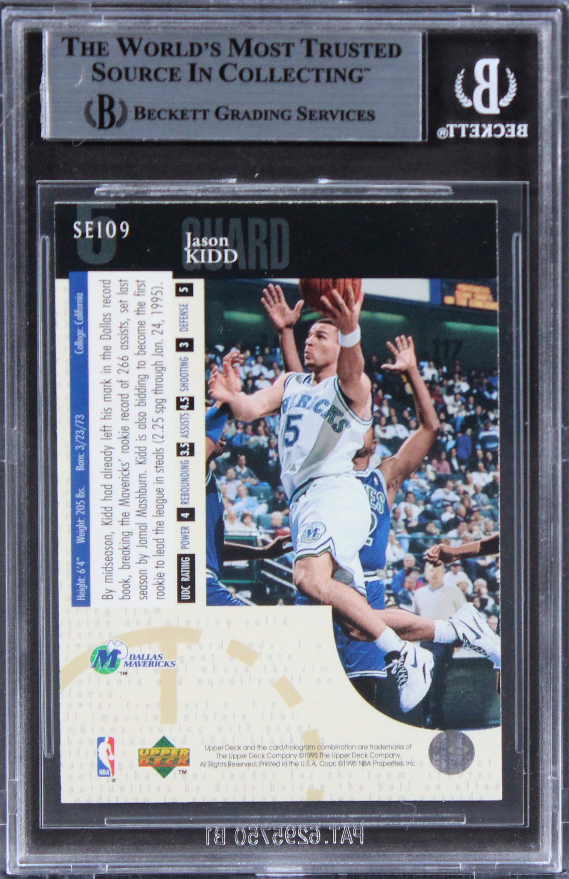 Mavericks Jason Kidd Authentic Signed 1994 UD Special Edition #109 Card BAS Slab