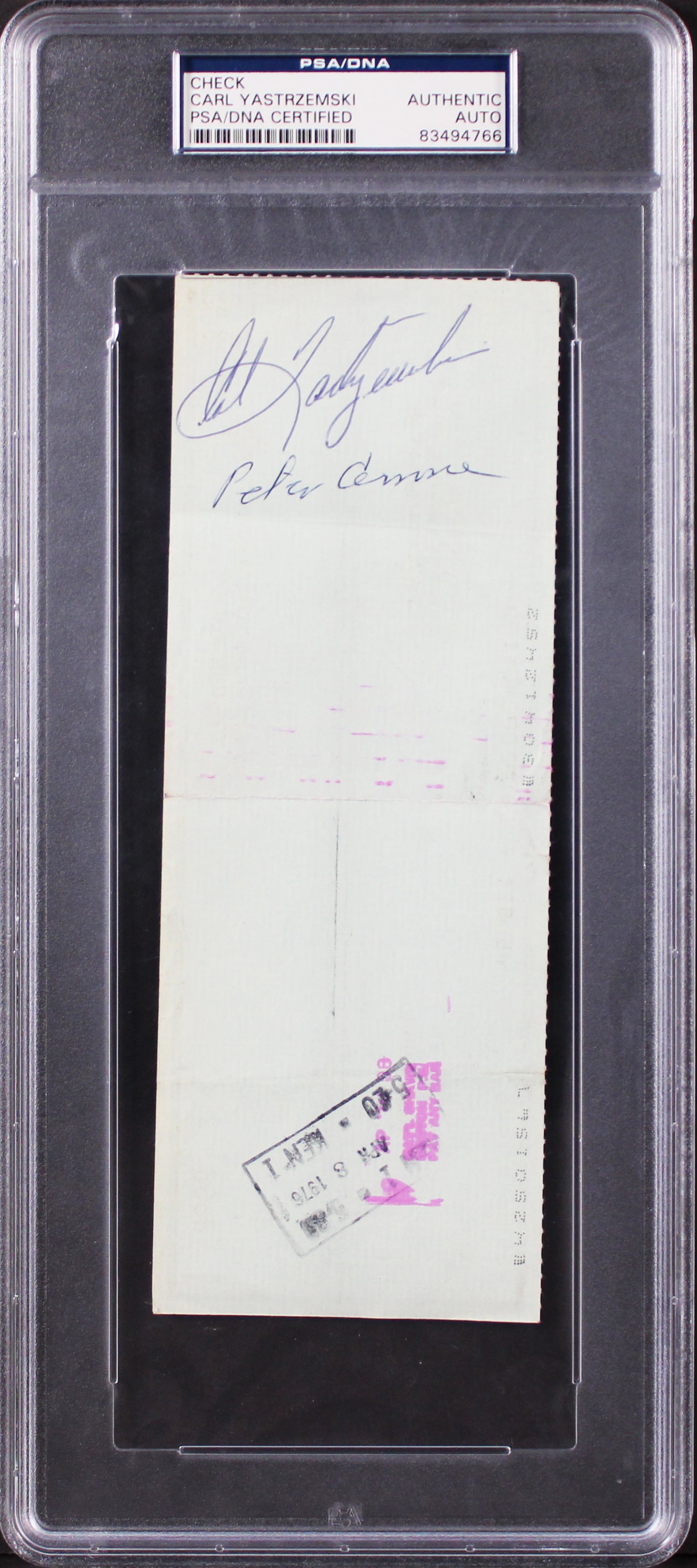 Red Sox Carl Yastrzemski Authentic Signed 3x8.25 Check March 19, 1976 PSA Slab
