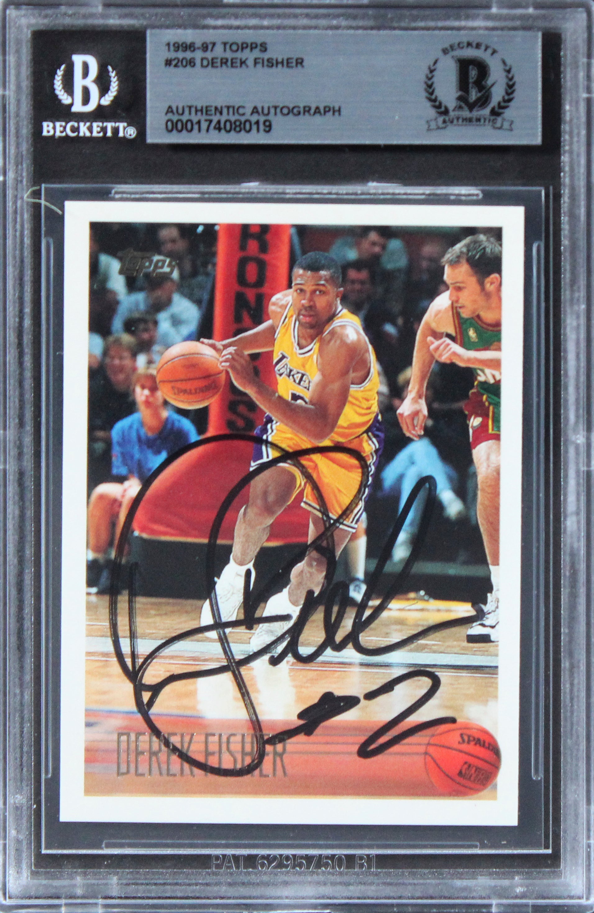 Lakers Derek Fisher Authentic Signed 1996 Topps #206 Card BAS Slabbed