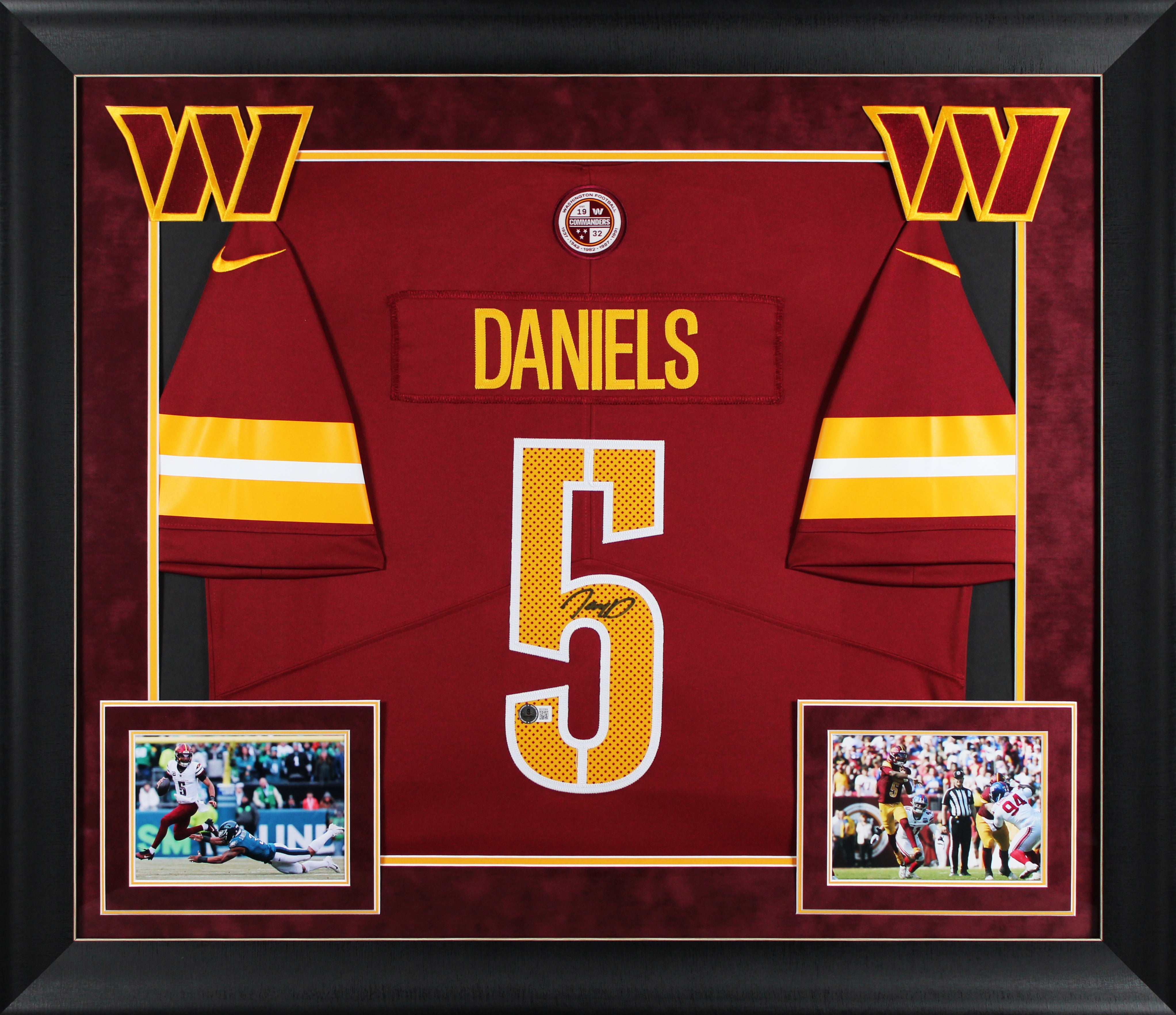 Commanders Jayden Daniels Signed Maroon Nike Framed Jersey BAS #BQ32964