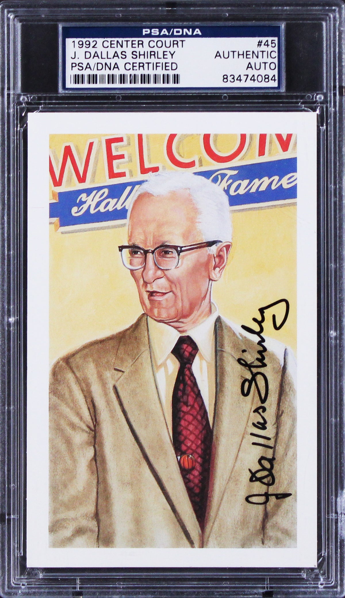 J. Dallas Shirley Signed 3.5x5.5 1992 Center Court Postcard #45 PSA/DNA Slabbed