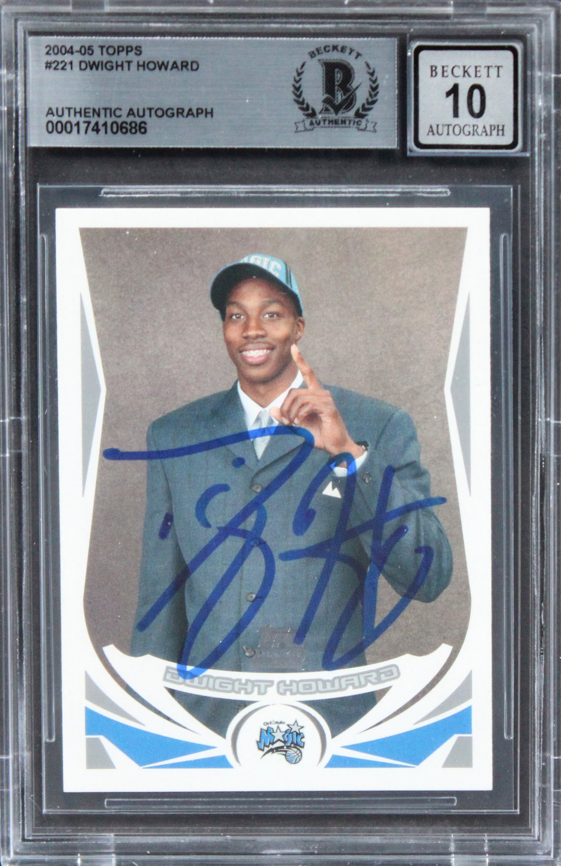 Magic Dwight Howard Authentic Signed 2004 Topps #221 Card BAS Slabbed