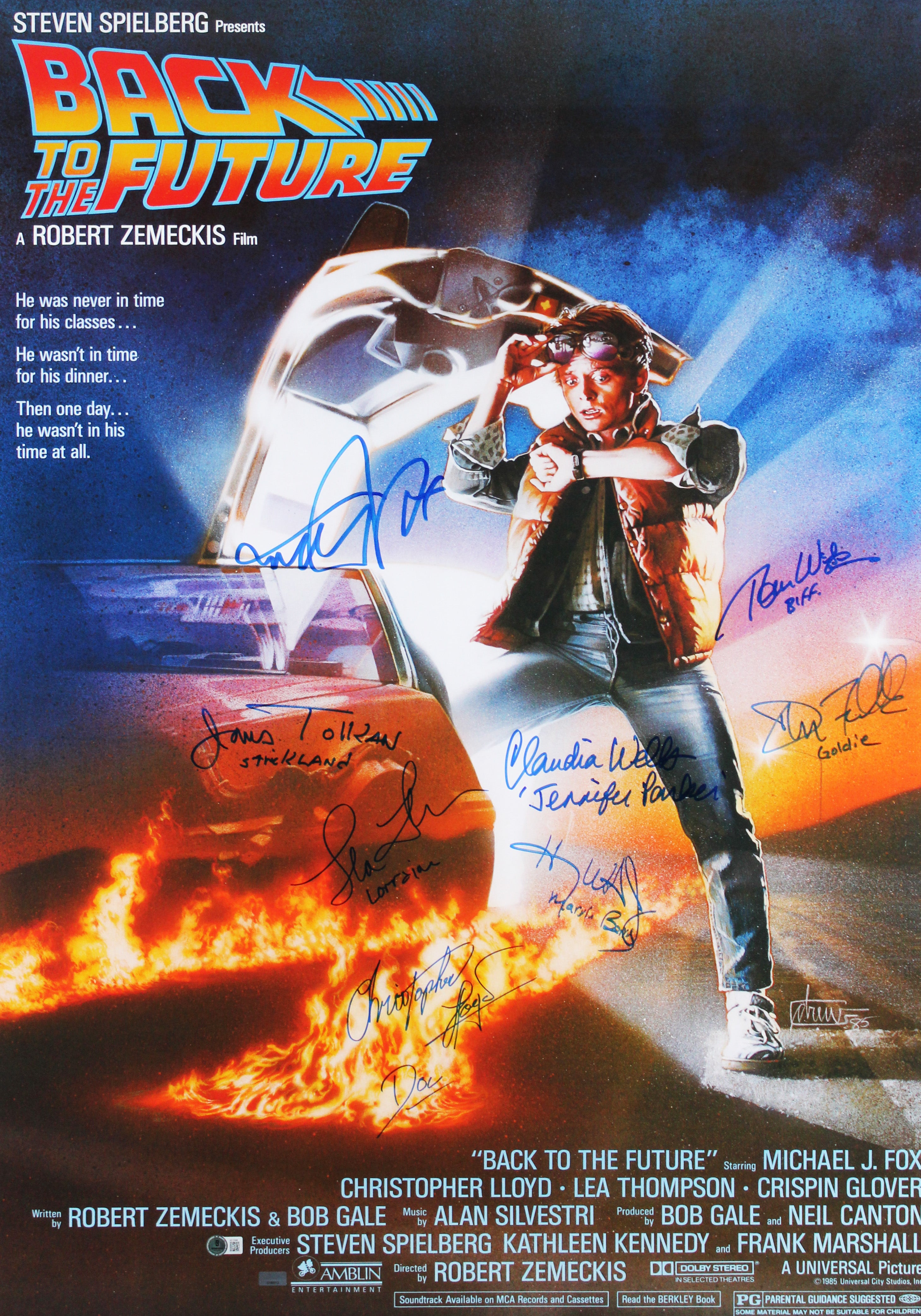 Back to the Future (8) Fox, Lloyd +6 Signed & Framed 27x40 Movie Poster BAS LOA