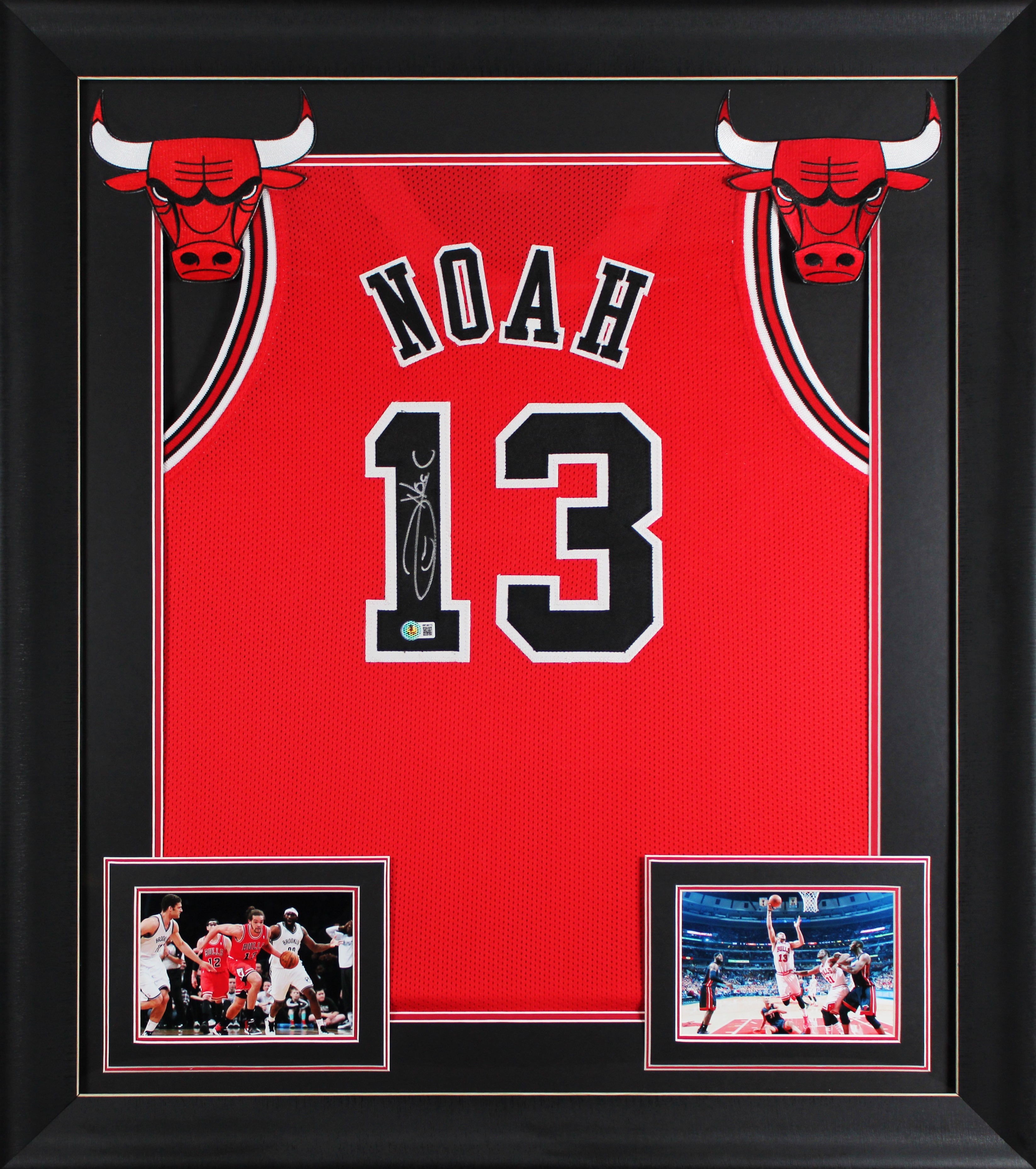 Joakim Noah Authentic Signed Red Pro Style Framed Jersey BAS Witnessed