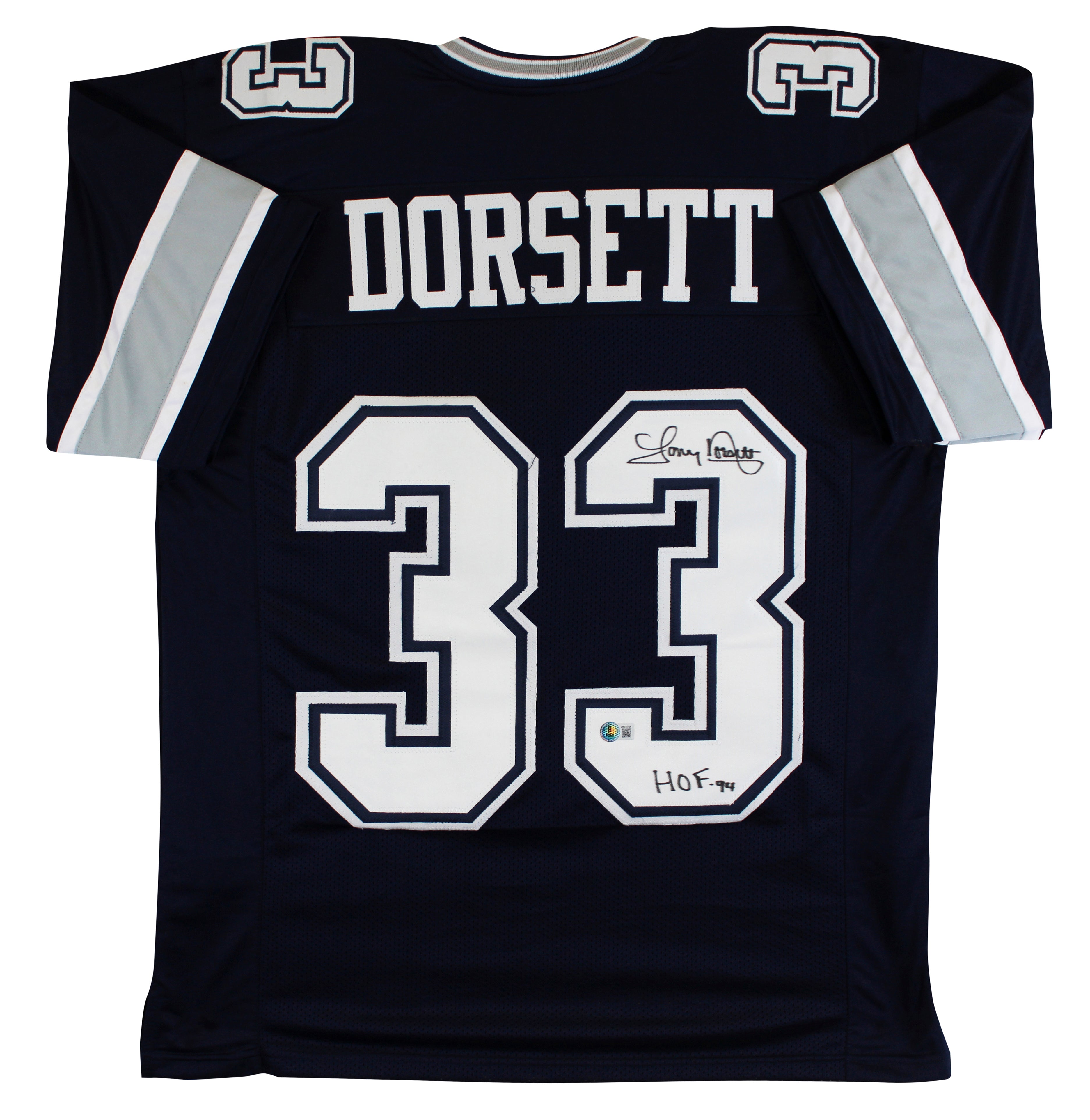 Tony Dorsett "HOF 94" Authentic Signed Navy Pro Style Jersey BAS Witnessed 2