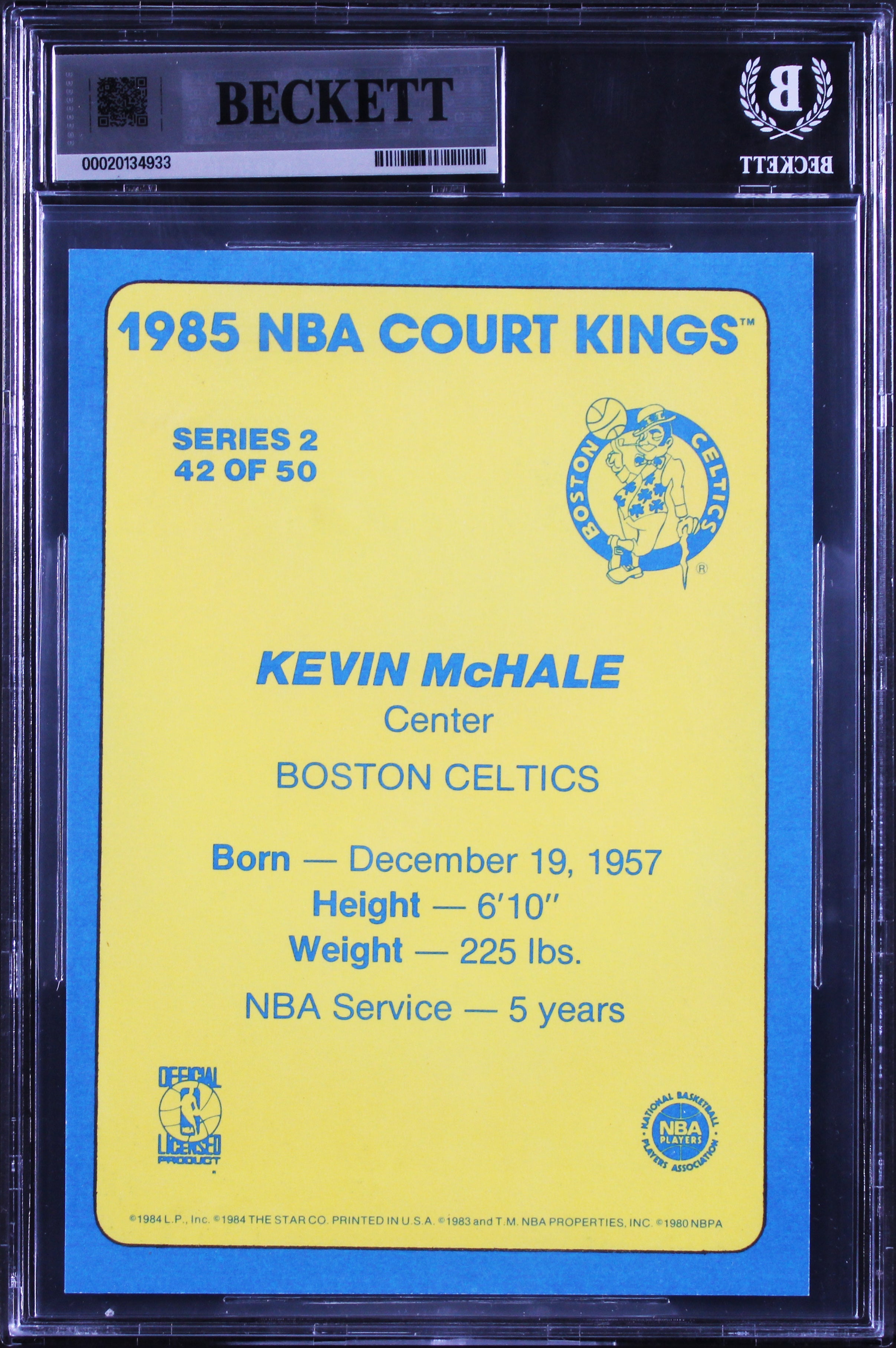 Celtics Kevin McHale 1984 Star Court Kings 5x7 #42 Card Autographed BAS Slabbed