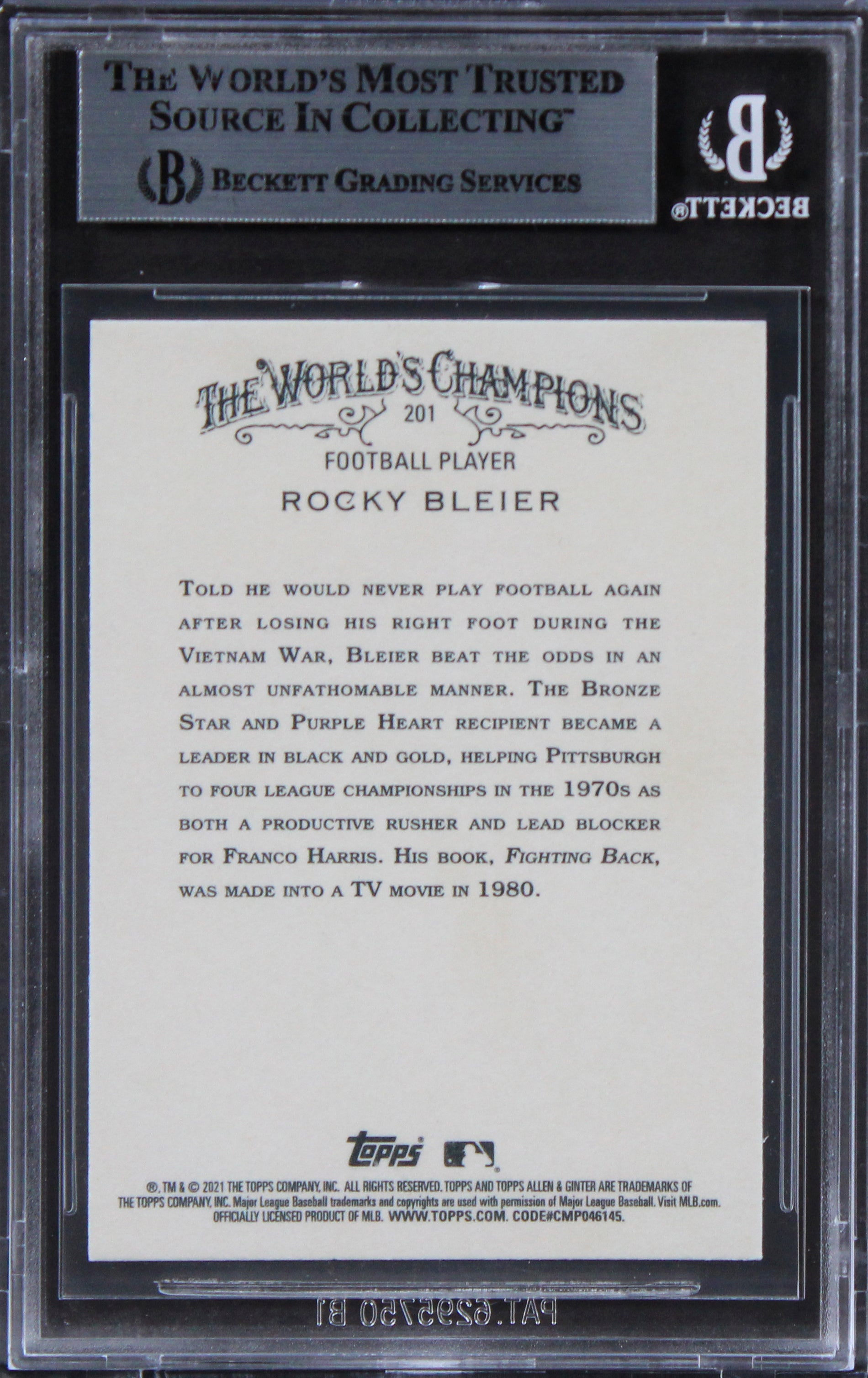 Rocky Bleier Authentic Signed 2021 Topps Allen & Ginter #201 Card BAS Slabbed