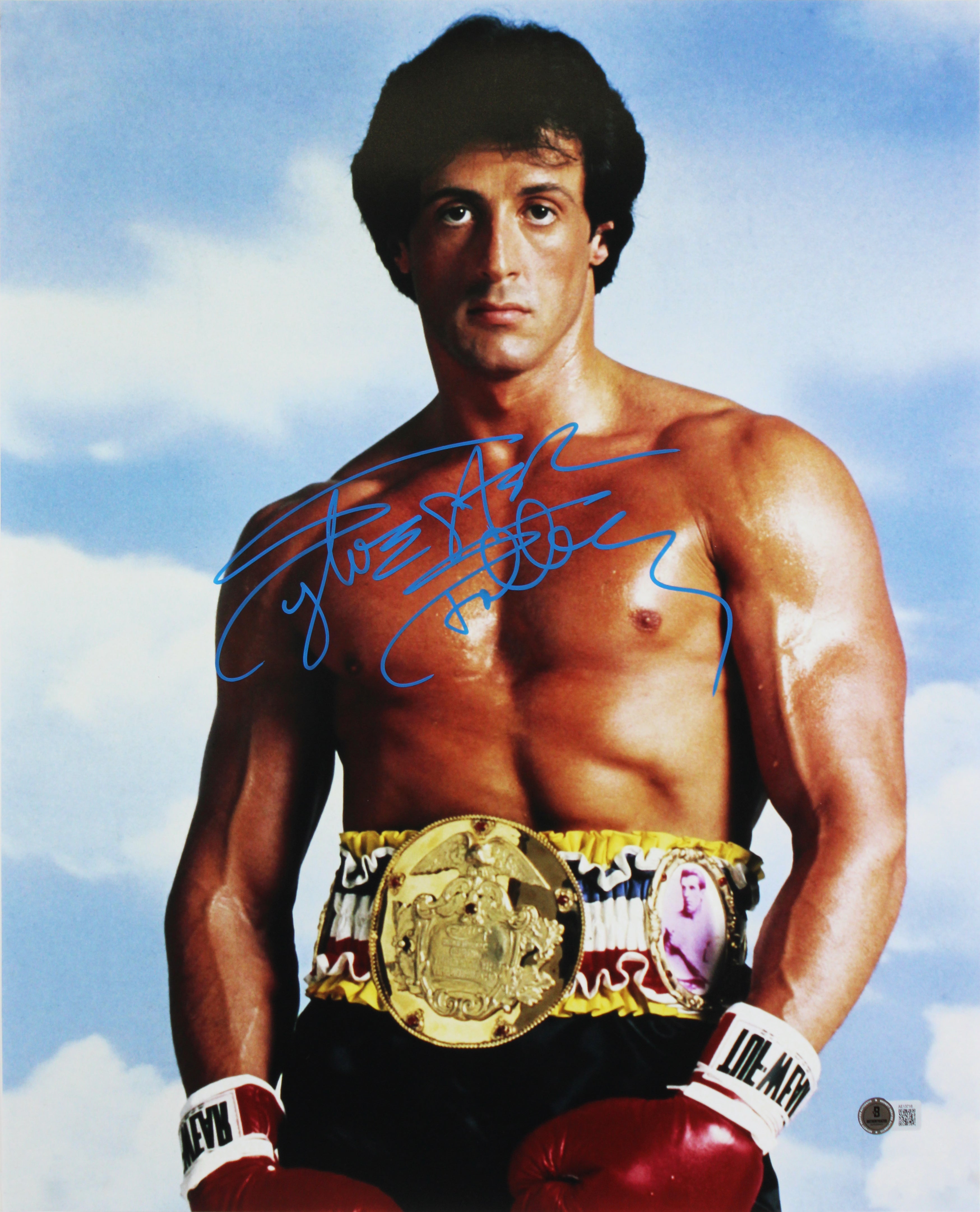 Sylvester Stallone Rocky Authentic Signed 16x20 Vertical Sky Photo BAS LOA 1