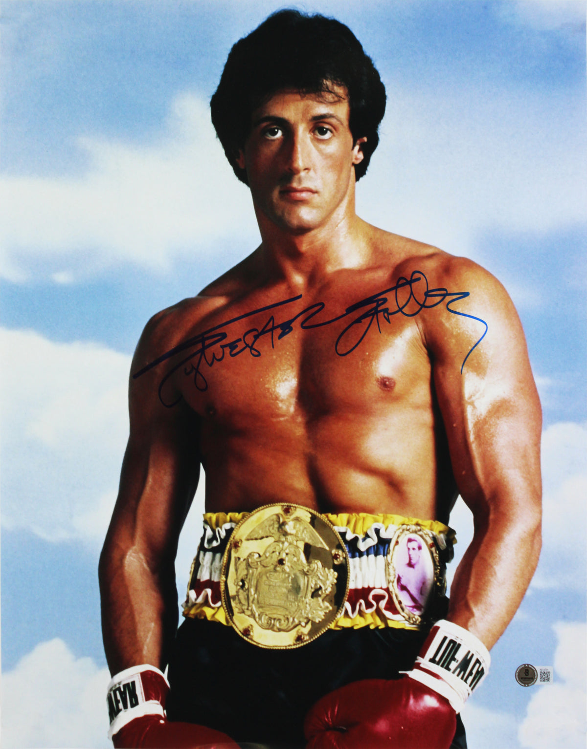 Sylvester Stallone Rocky Authentic Signed 16x20 Vertical Sky Photo BAS LOA 2