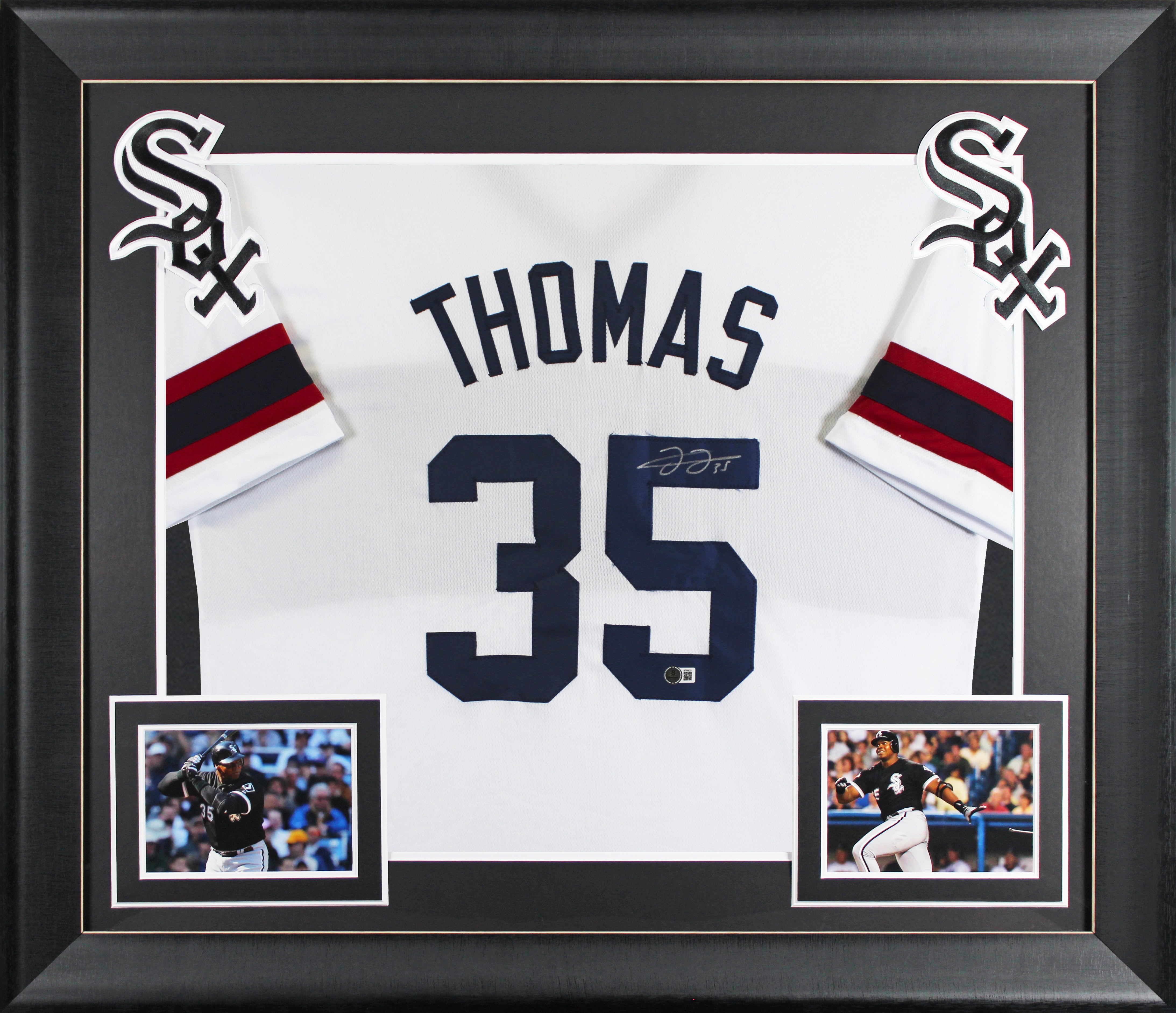Frank Thomas Signed White Throwback Pro Style Framed Jersey BAS Witnessed