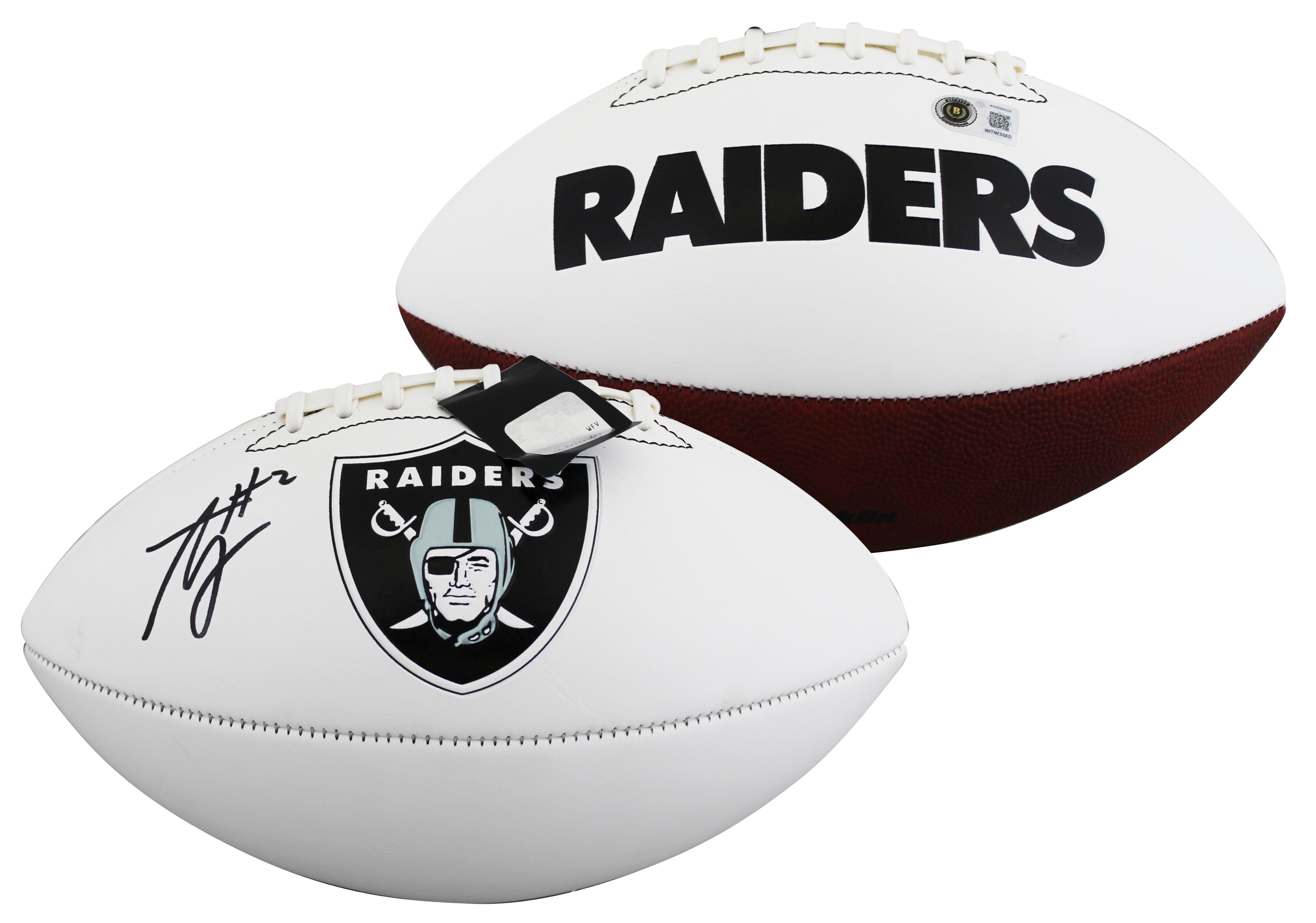 Raiders Ashton Jeanty Signed Franklin White Panel Logo Football W/ Case BAS Wit