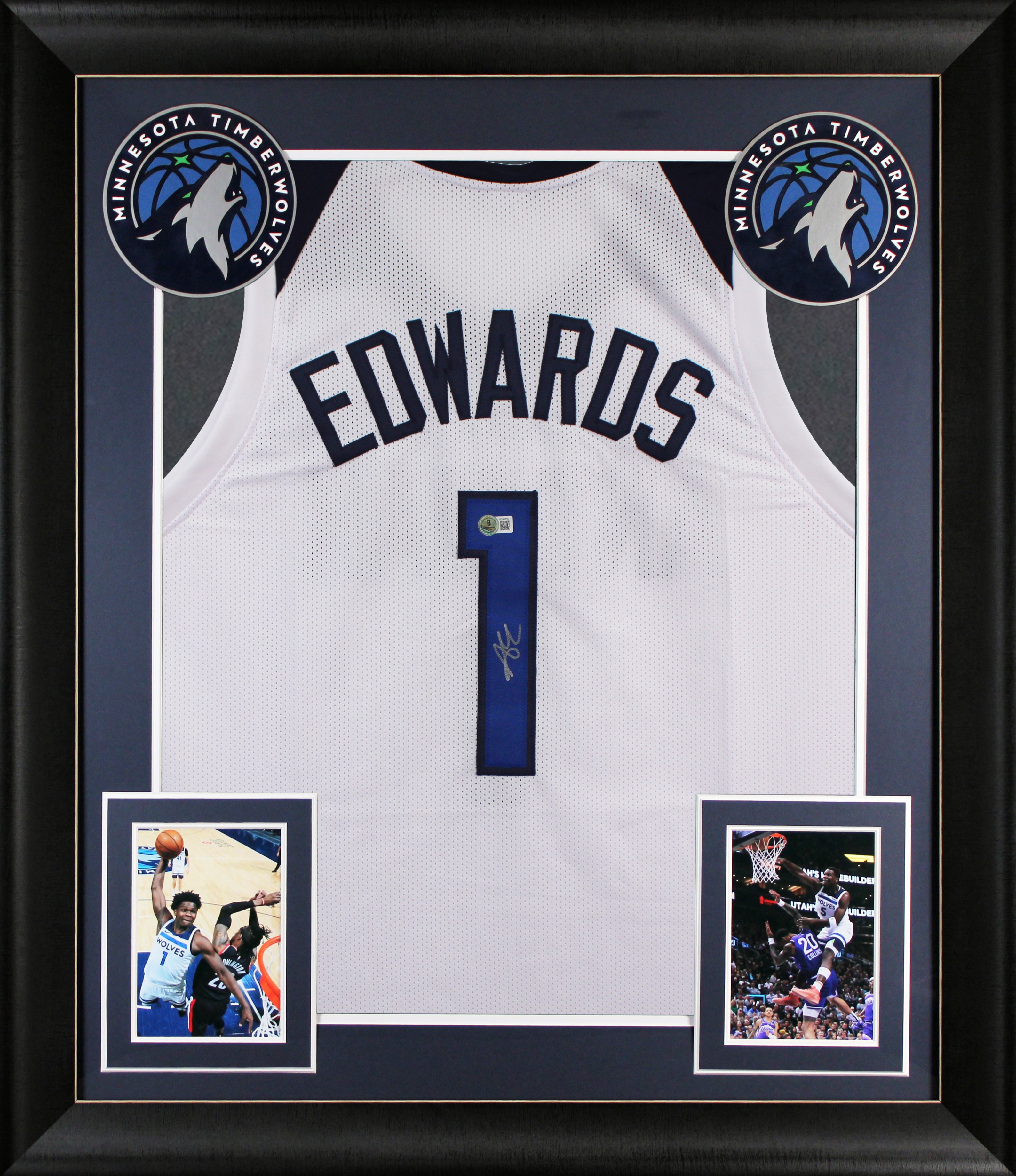 Anthony Edwards Authentic Signed White Pro Style Framed Jersey Autographed BAS 2