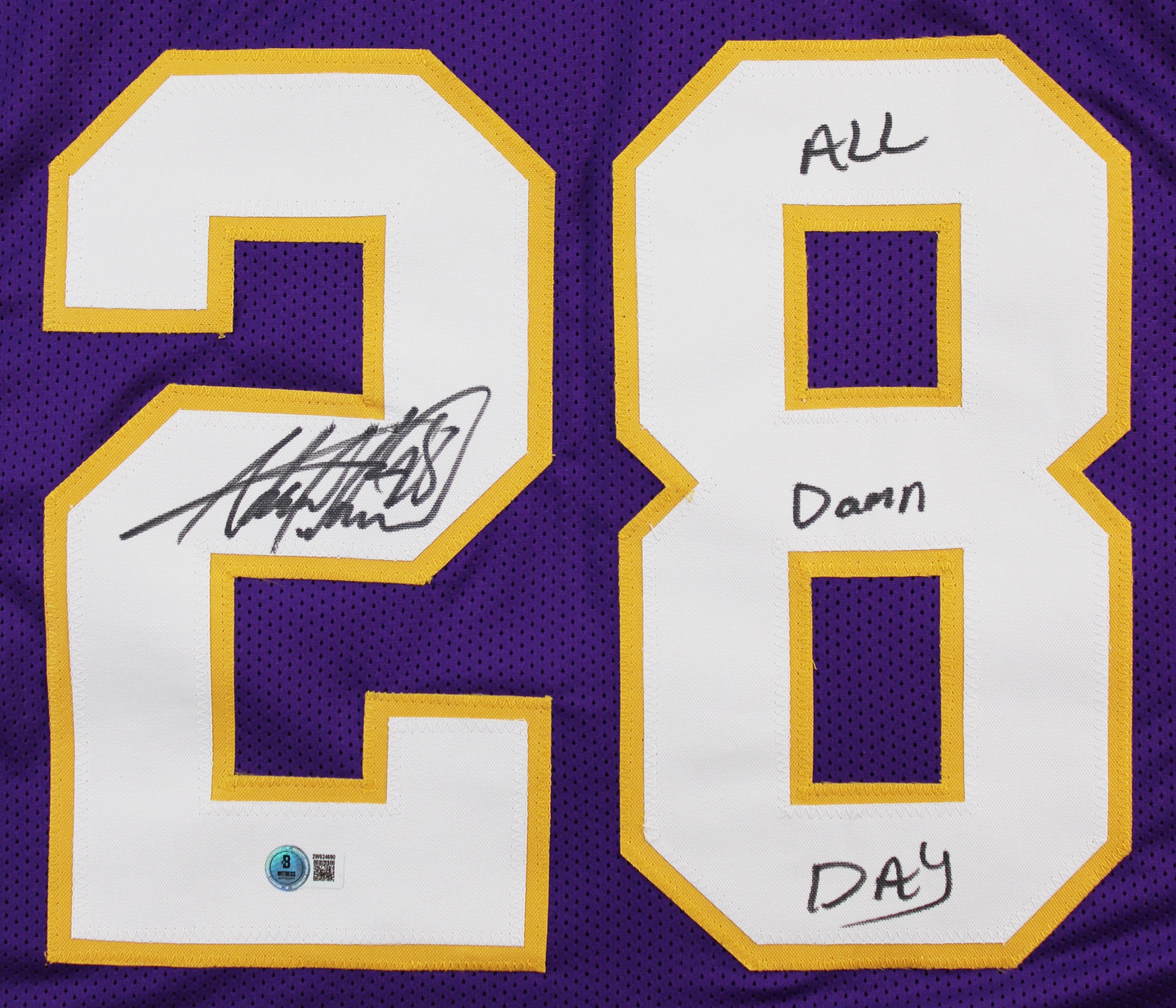 Adrian Peterson "All Damn Day" Signed Purple Pro Style Jersey BAS Witnessed