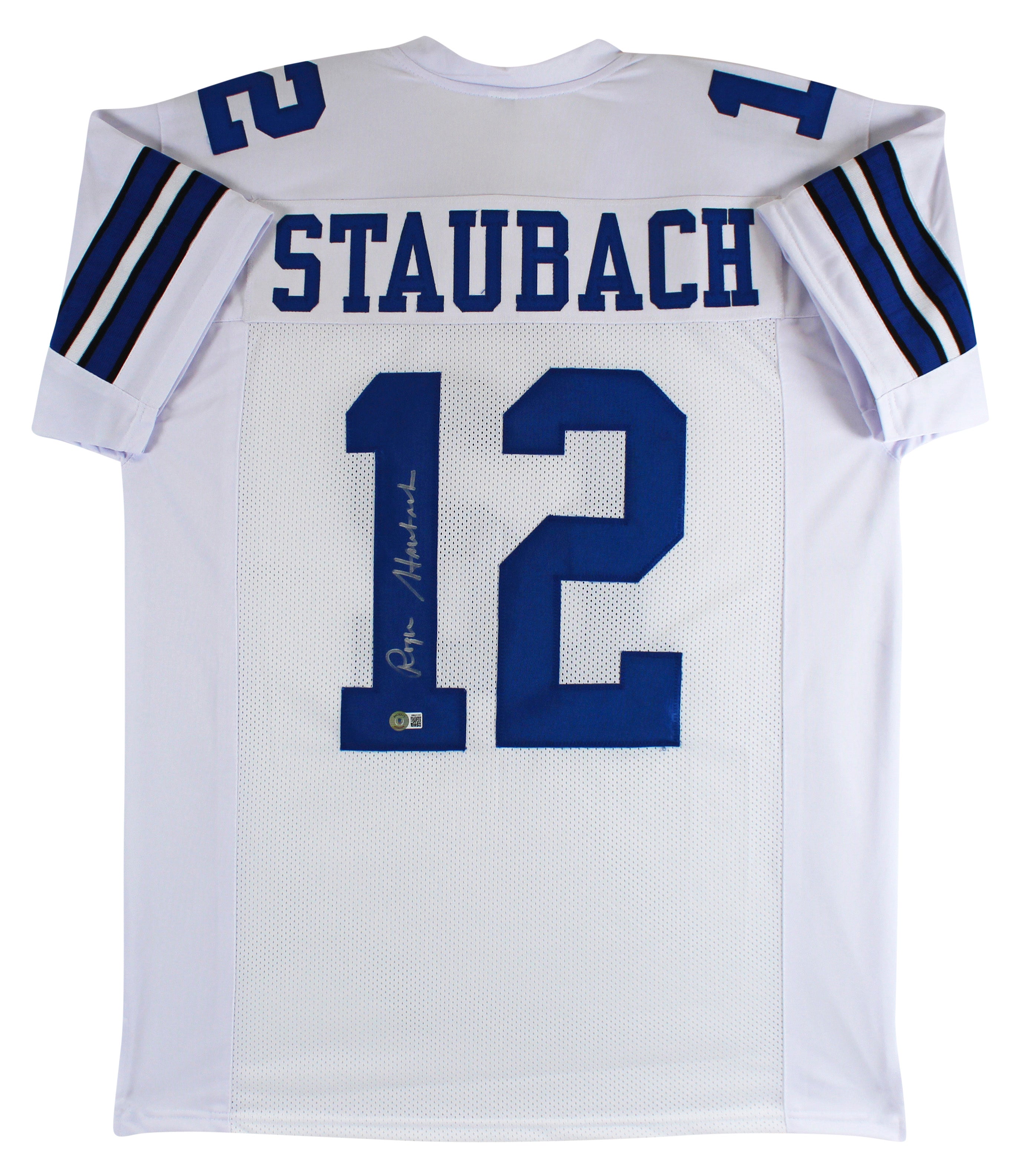 Roger Staubach Authentic Signed White Pro Style Jersey Autographed BAS Witnessed