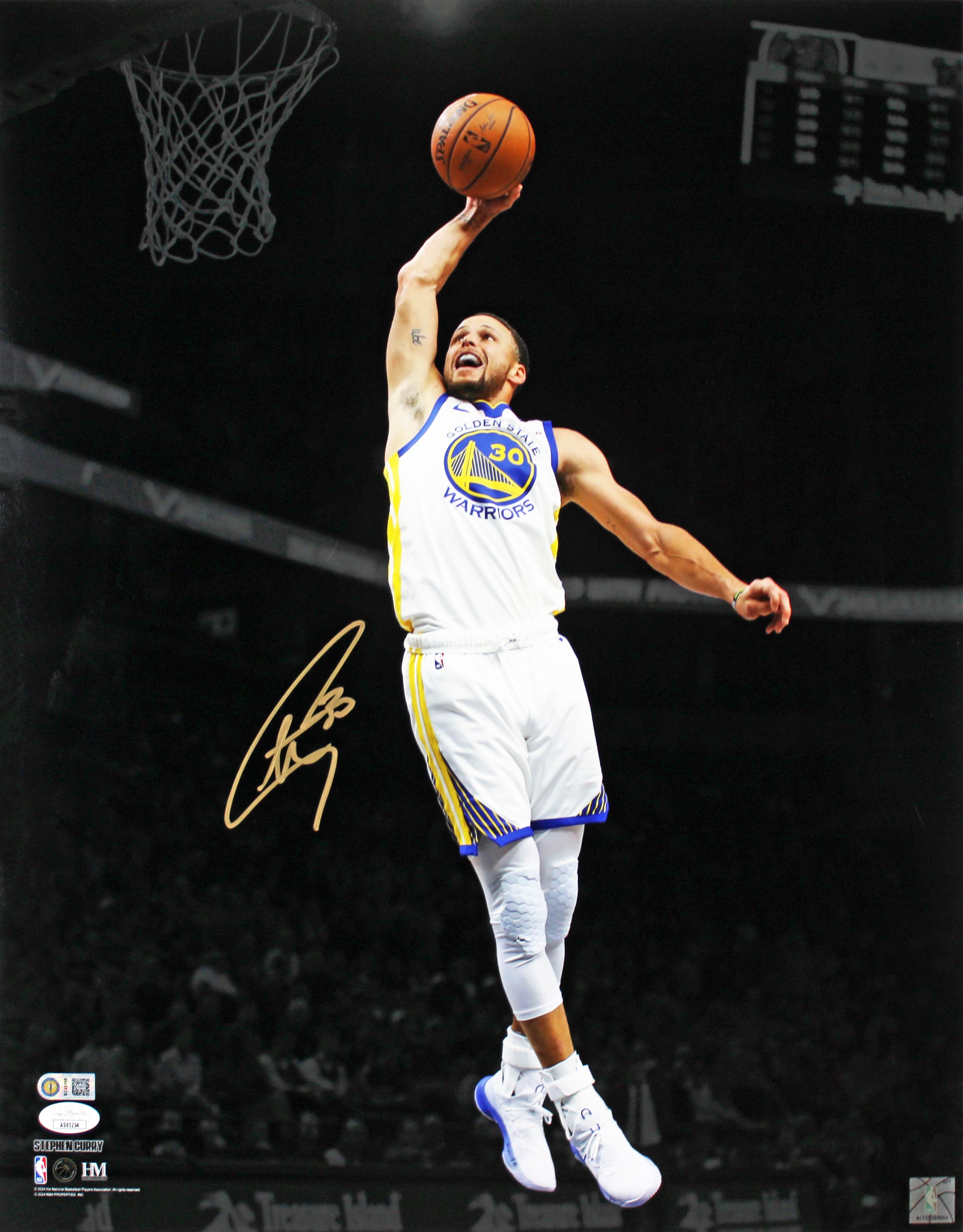 Warriors Stephen Curry Signed 16x20 Vertical Dunking Spotlight Photo JSA