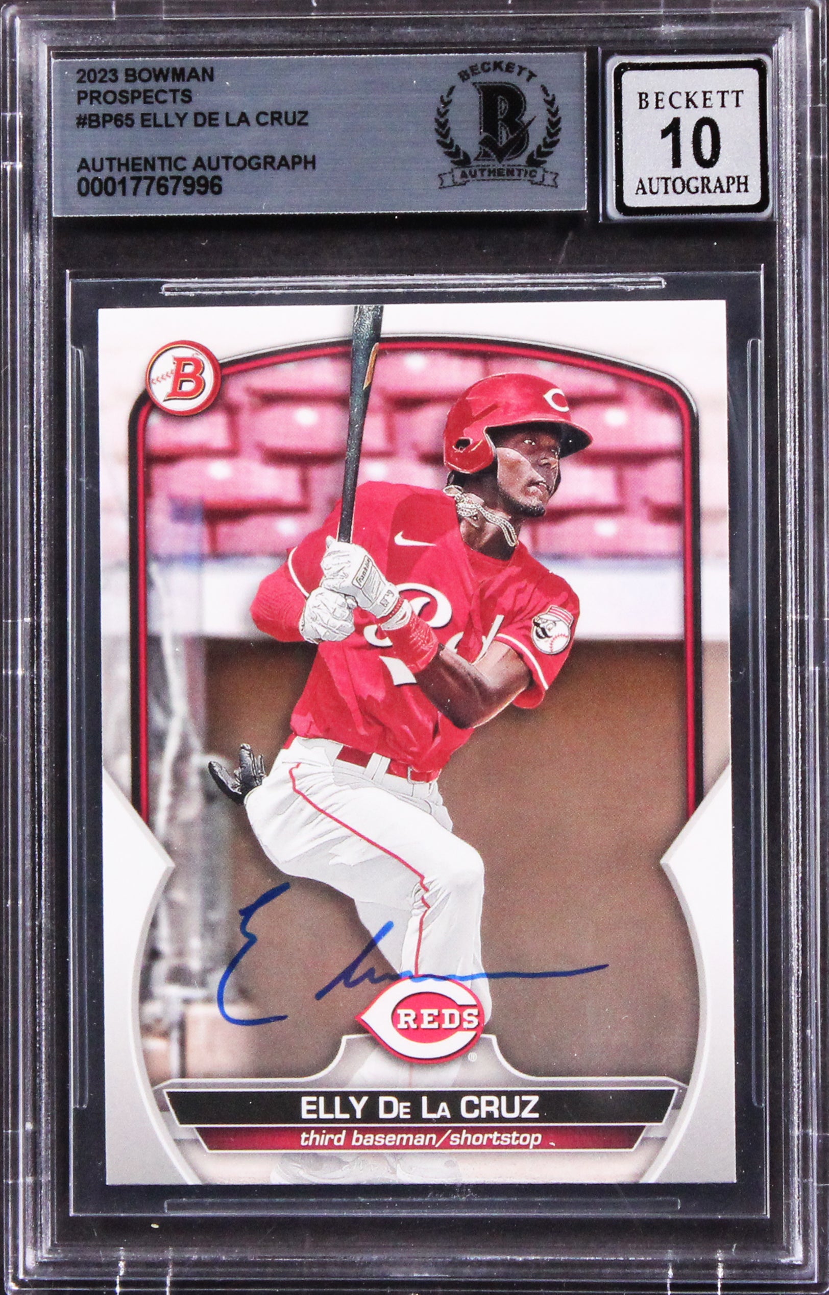 Reds Elly De La Cruz Signed 2023 Bowman Prospects #BP65 RC Card Auto 10 BAS Slab