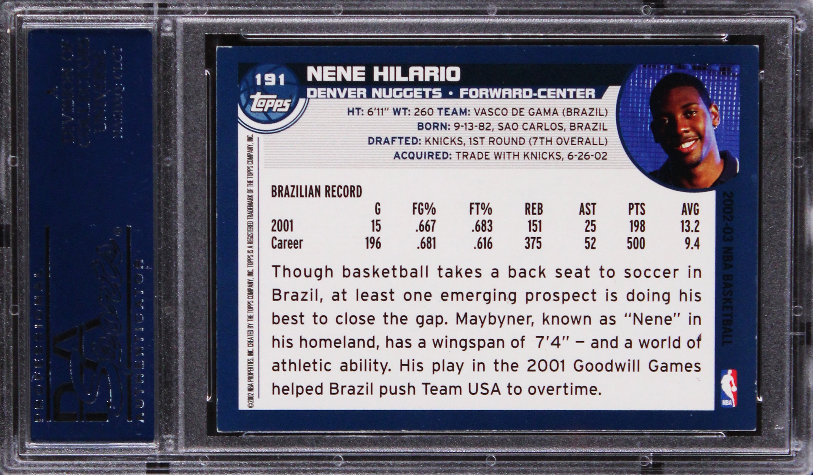 Nuggets Nene Hilario Authentic Signed 2003 SPX #16 Rookie Card PSA/DNA Slabbed