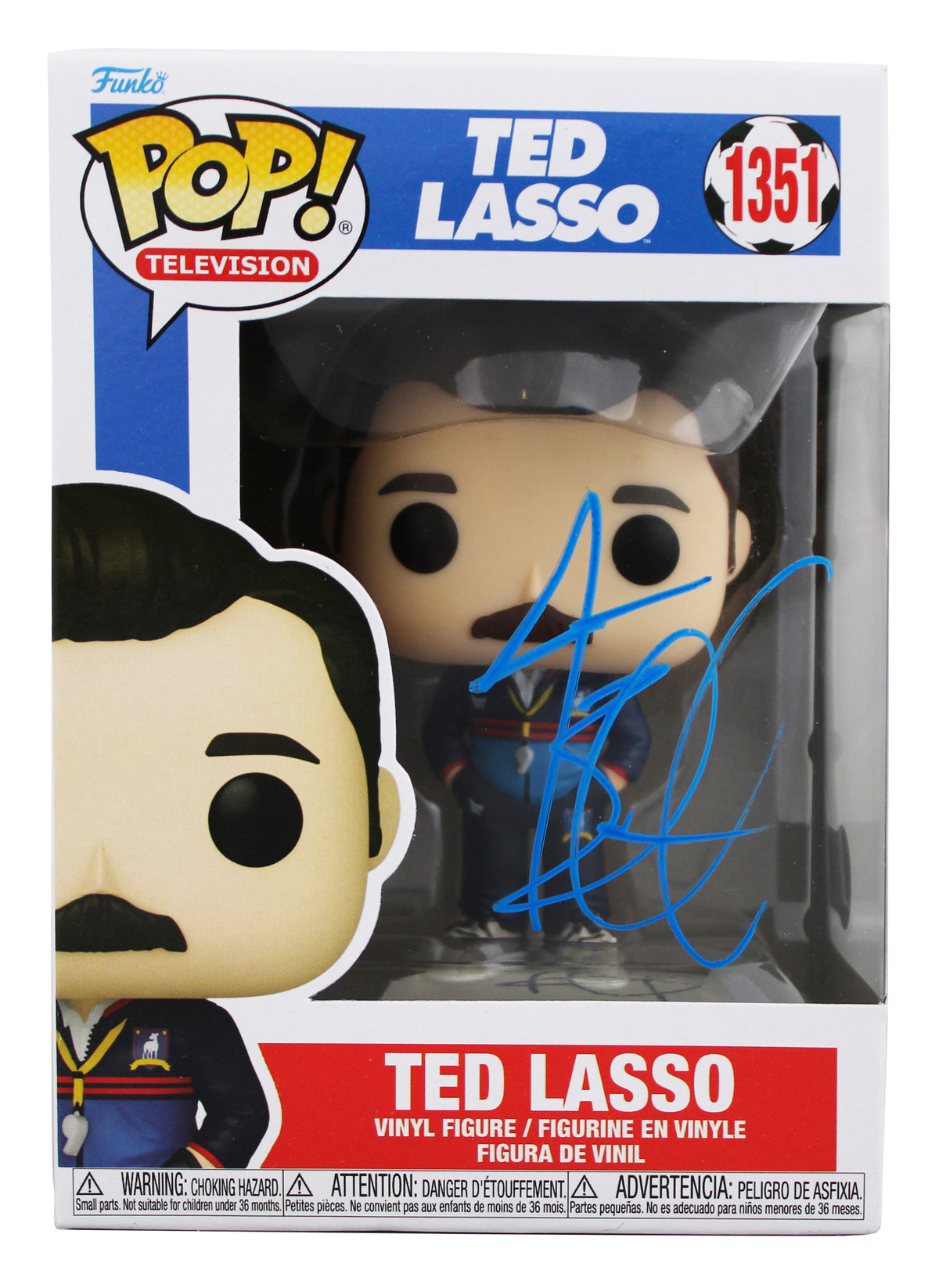 Jason Sudeikis Ted Lasso Signed #1351 Funko Pop Vinyl Figure w/ Blue Sig BAS