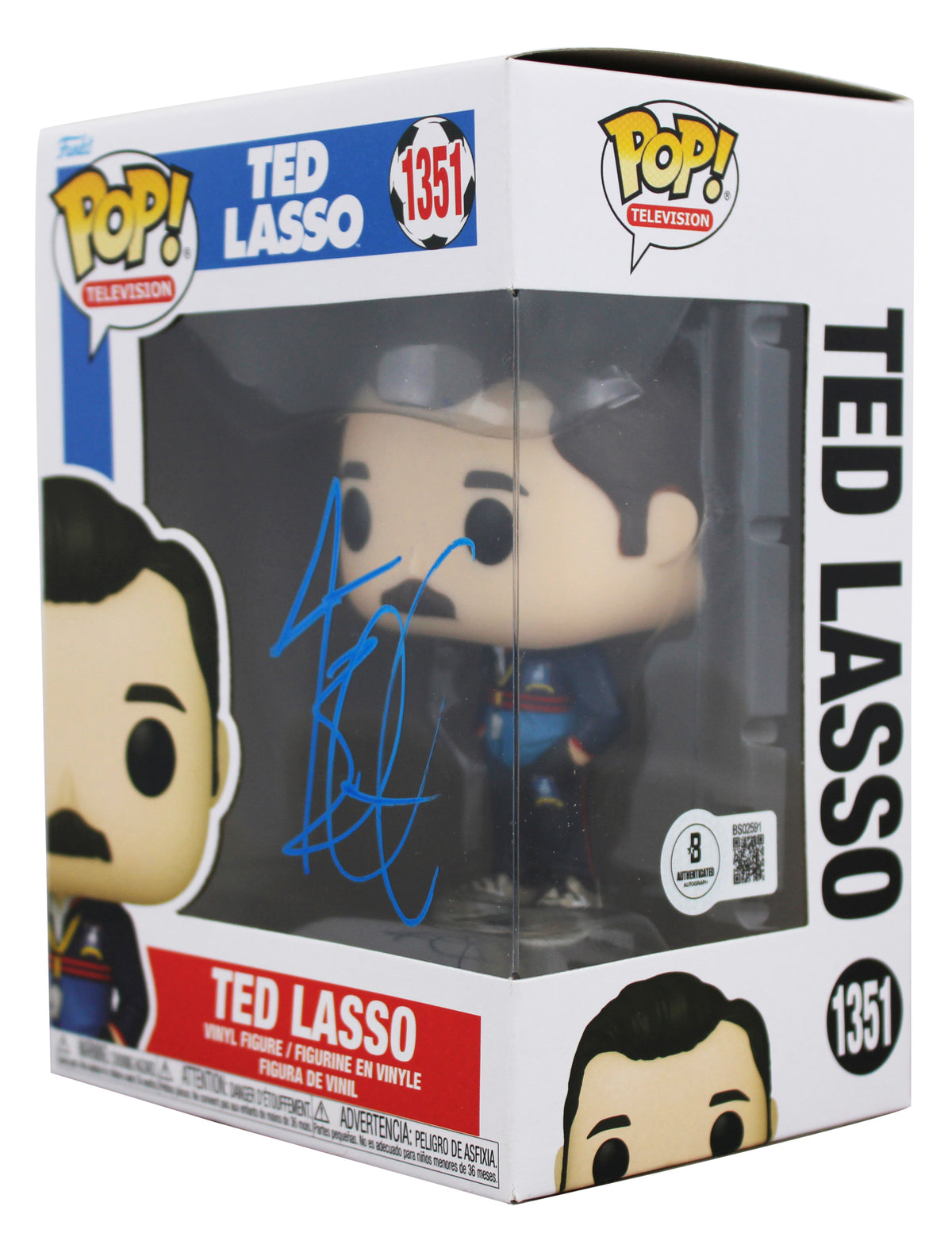 Jason Sudeikis Ted Lasso Signed #1351 Funko Pop Vinyl Figure w/ Blue Sig BAS