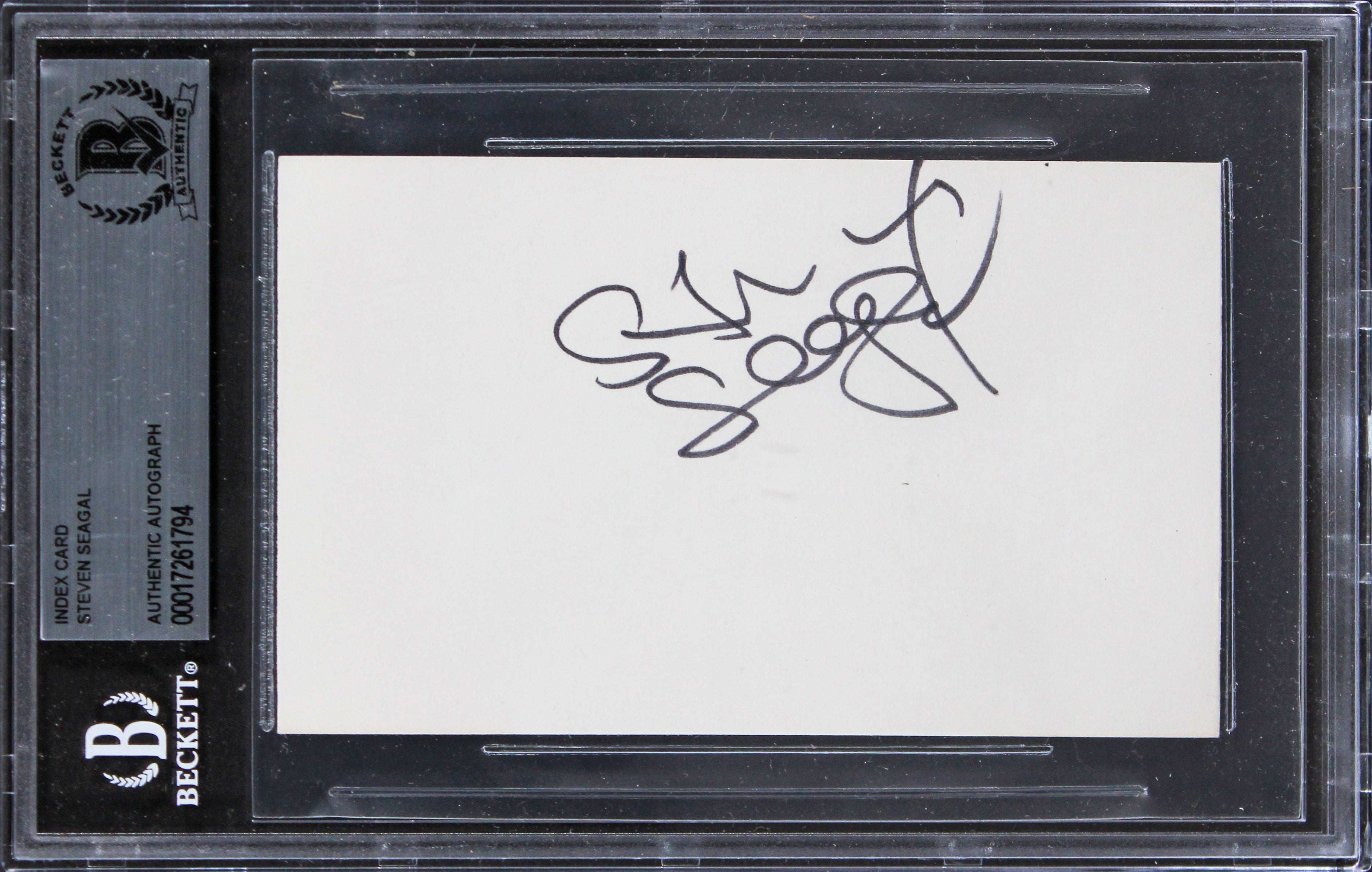 Steven Seagal Under Siege Authentic Signed 3x5 Index Card w/ Black Sig BAS Slab