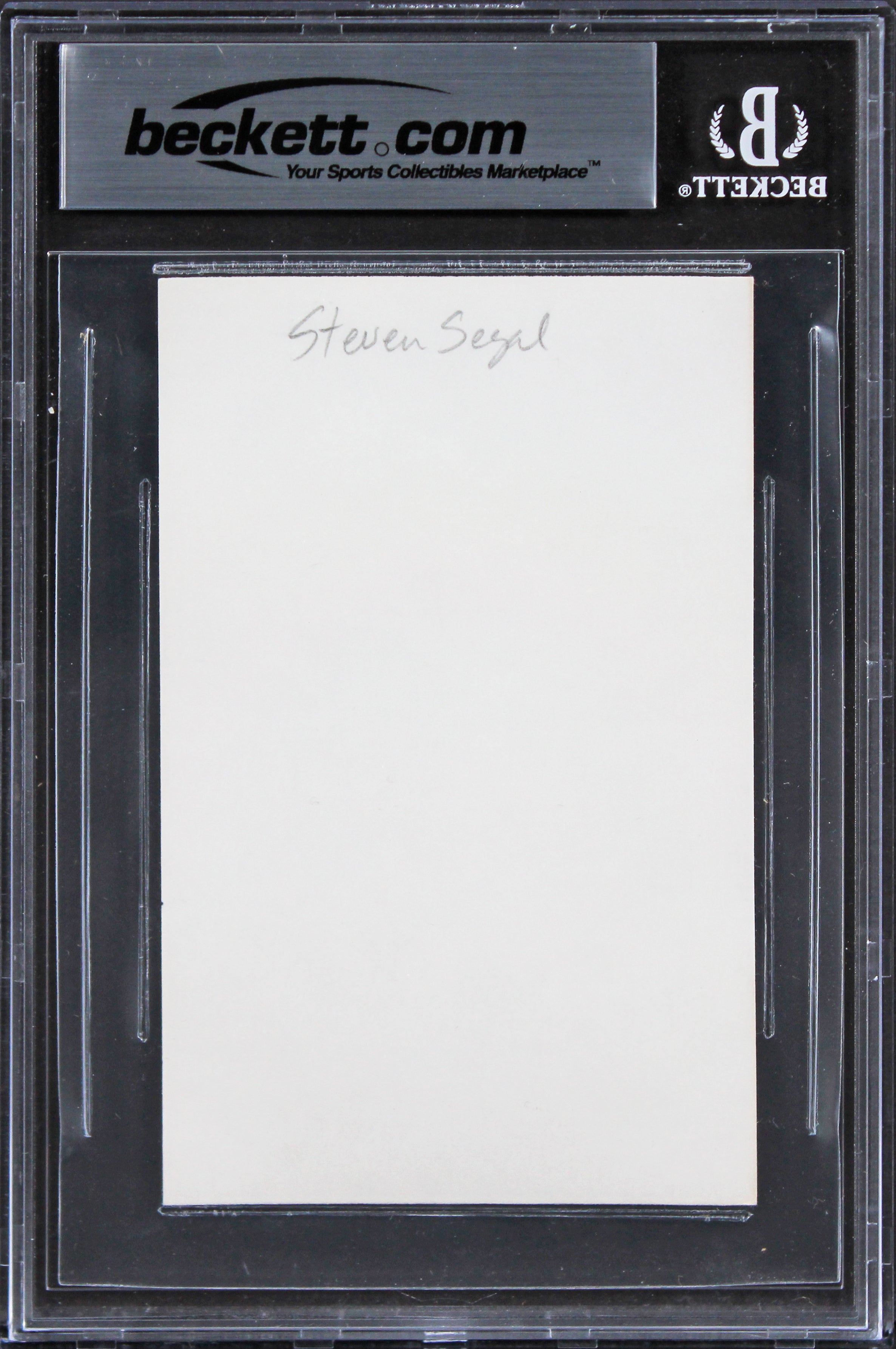 Steven Seagal Under Siege Authentic Signed 3x5 Index Card w/ Black Sig BAS Slab