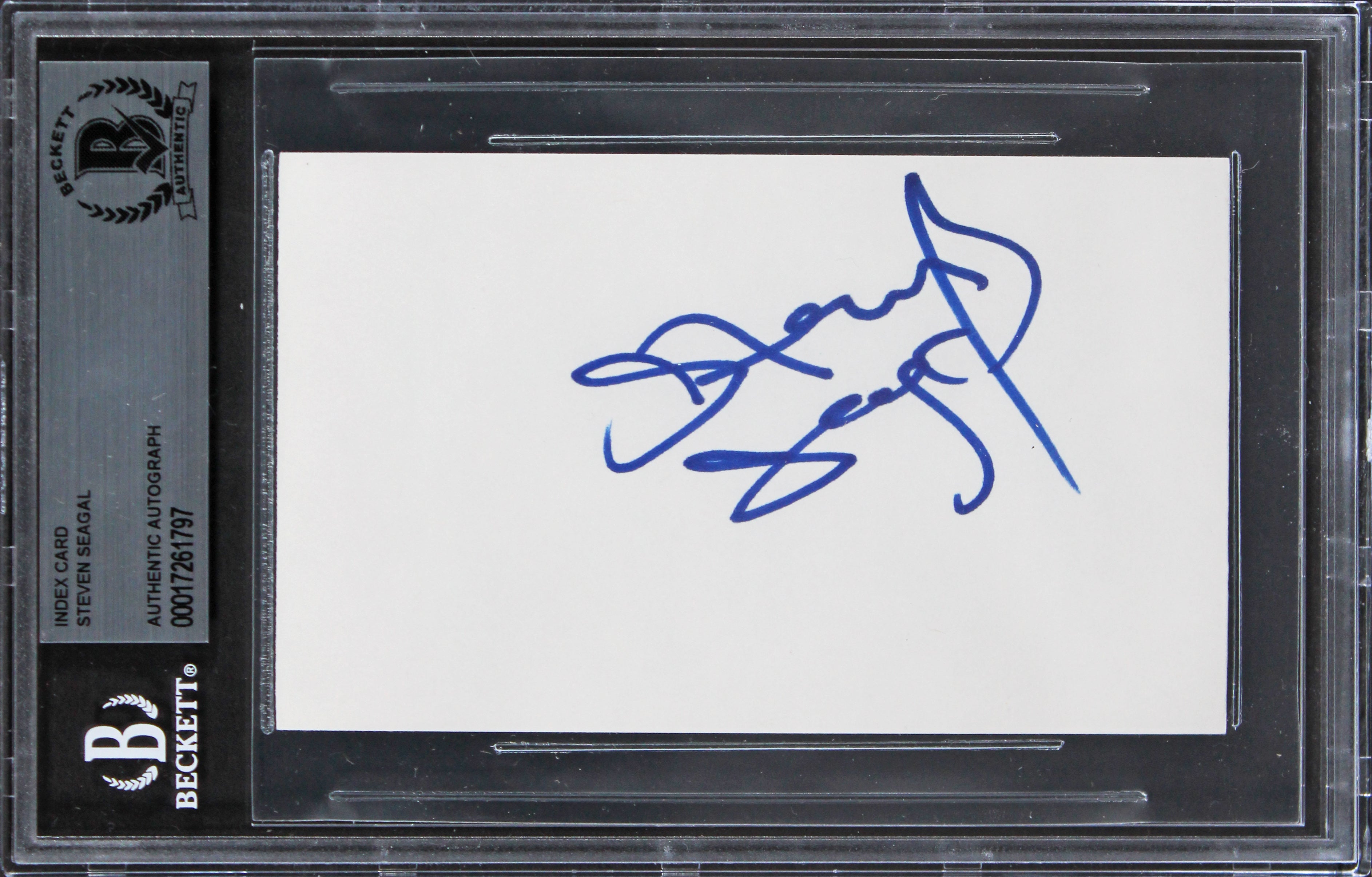 Steven Seagal Under Siege Authentic Signed 3x5 Index Card w/ Blue Sig BAS Slab