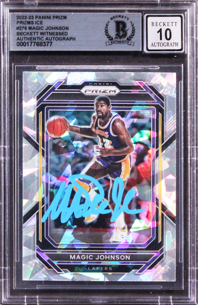 Lakers Magic Johnson Signed 2022 Panini Prizms Ice #276 Card Auto 10! BAS Slab