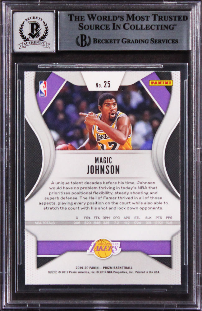 Lakers Magic Johnson Signed 2019 Panini Prizm #25 Card Auto 10! BAS Slabbed