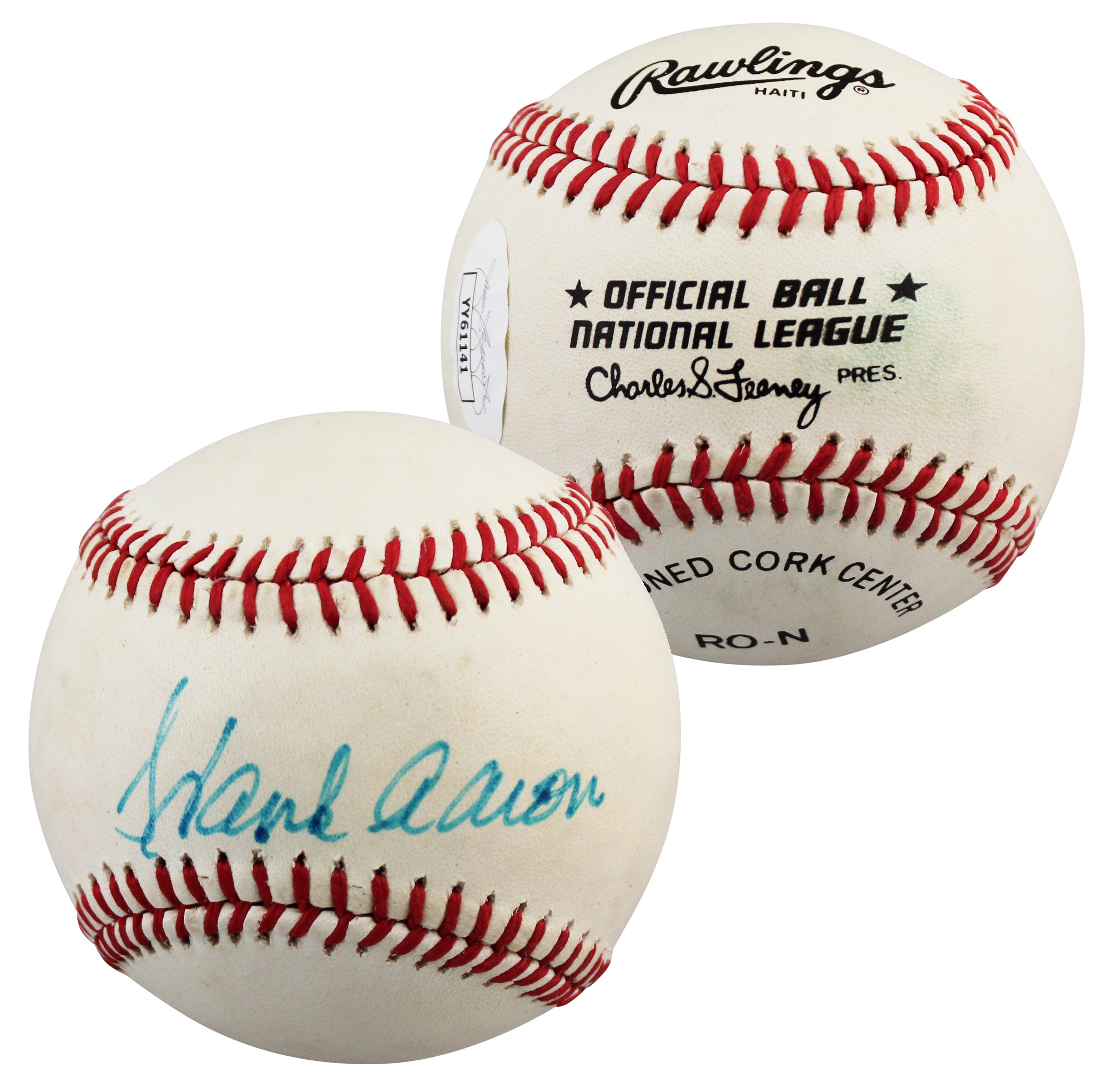 Braves Hank Aaron Authentic Signed Charles Feeney Onl Baseball JSA #YY61141