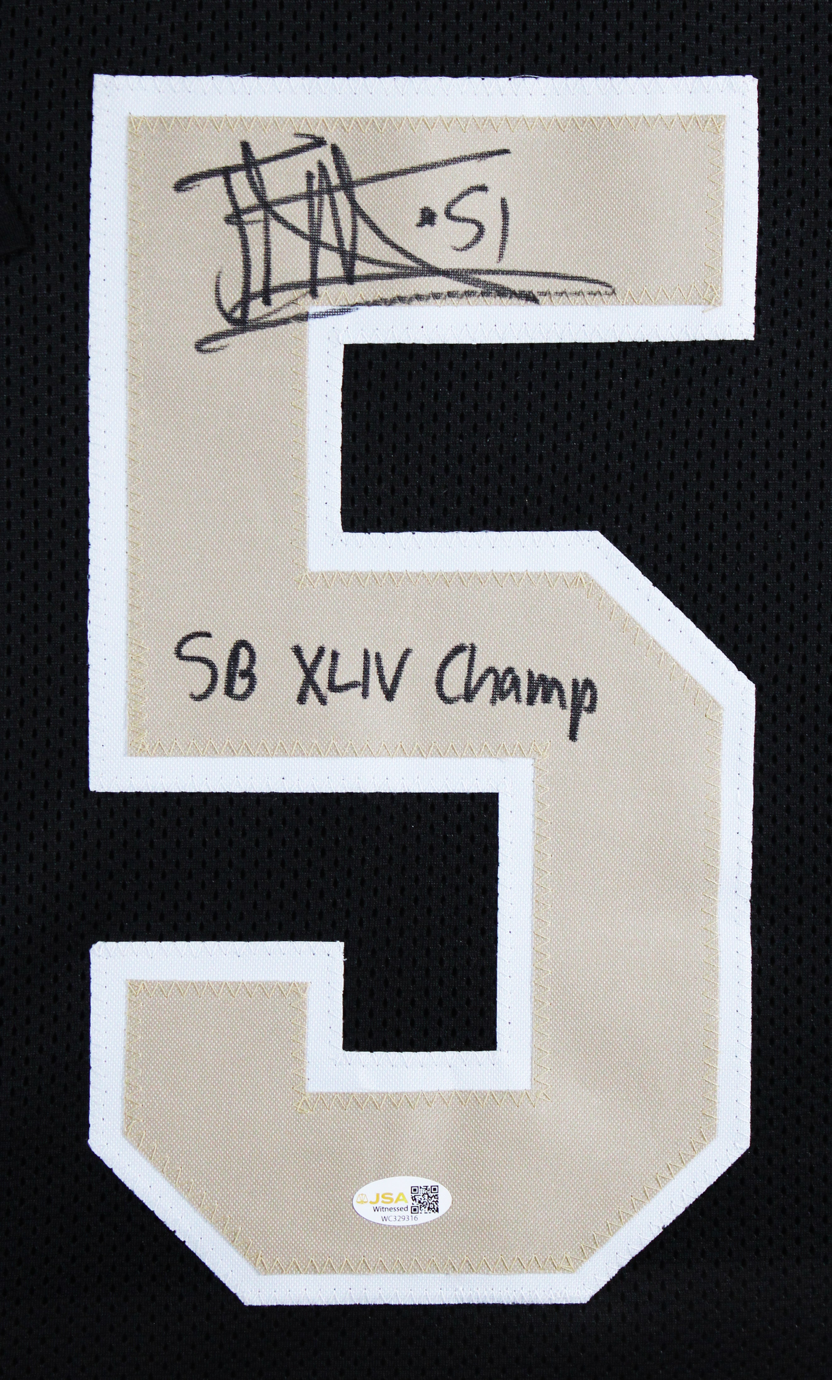 Jonathan Vilma "SB XLIV Champ" Signed Black Pro Style Framed Jersey JSA Witness