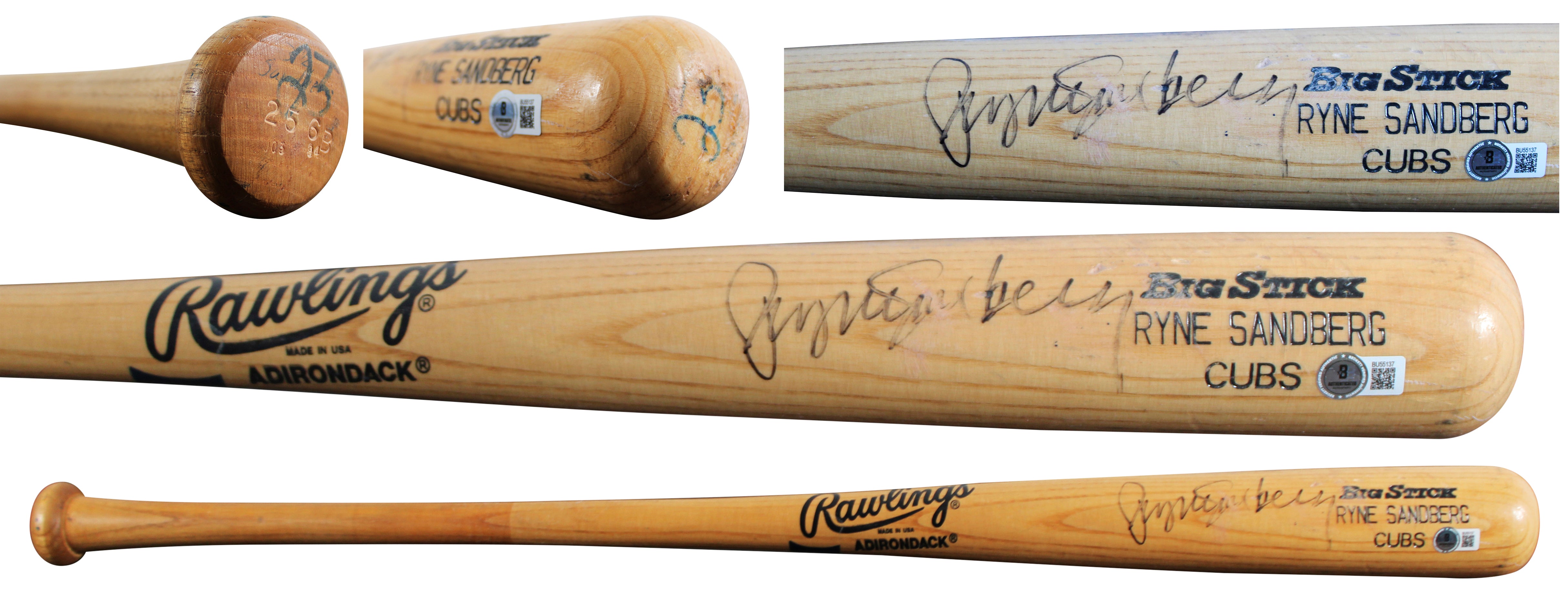 Cubs Ryne Sandberg Signed Game Used Rawlings Big Stick Player Model Bat BAS