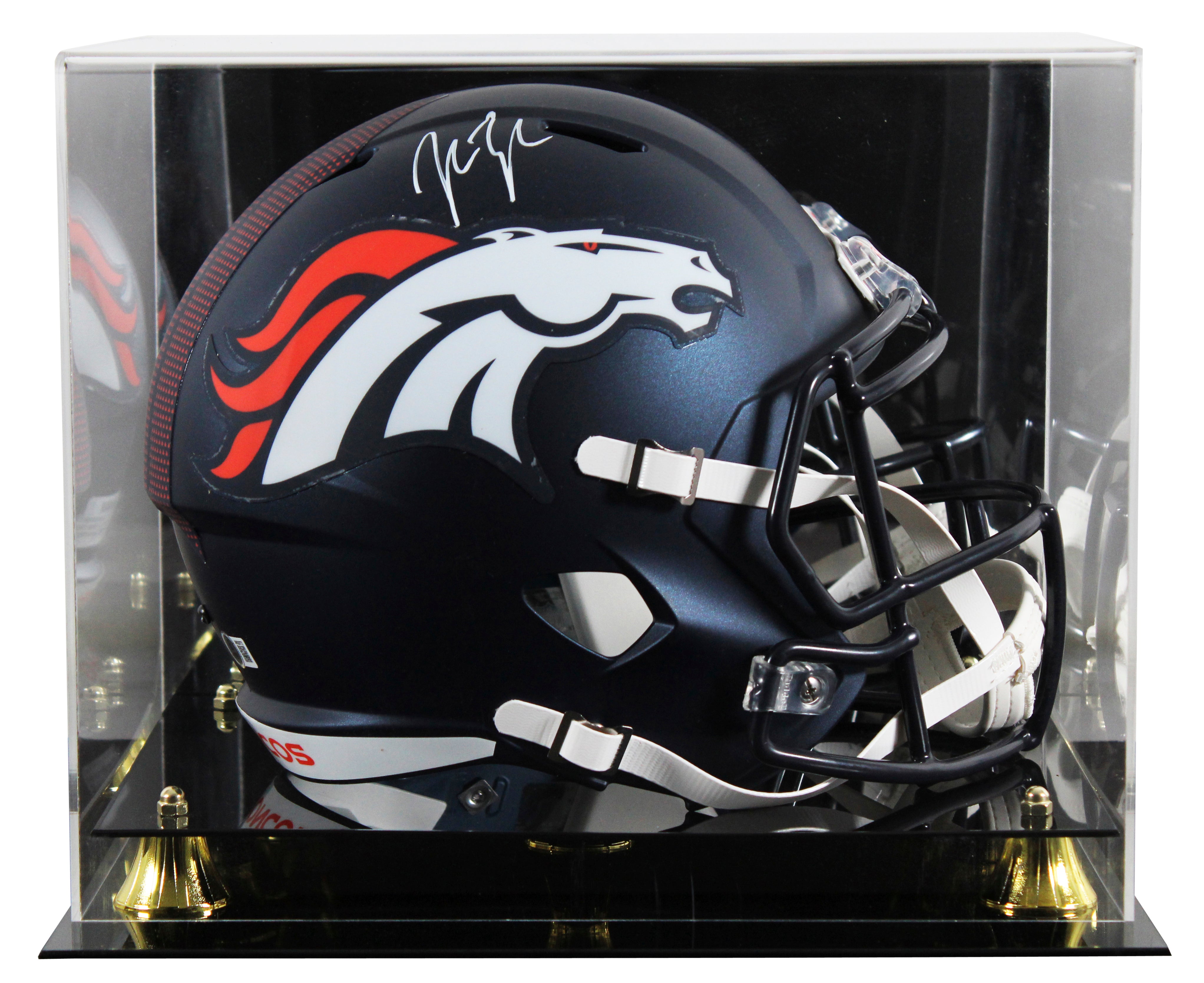 Broncos John Lynch Signed 2024 Full Size Speed Rep Helmet W/ Case BAS Witnessed