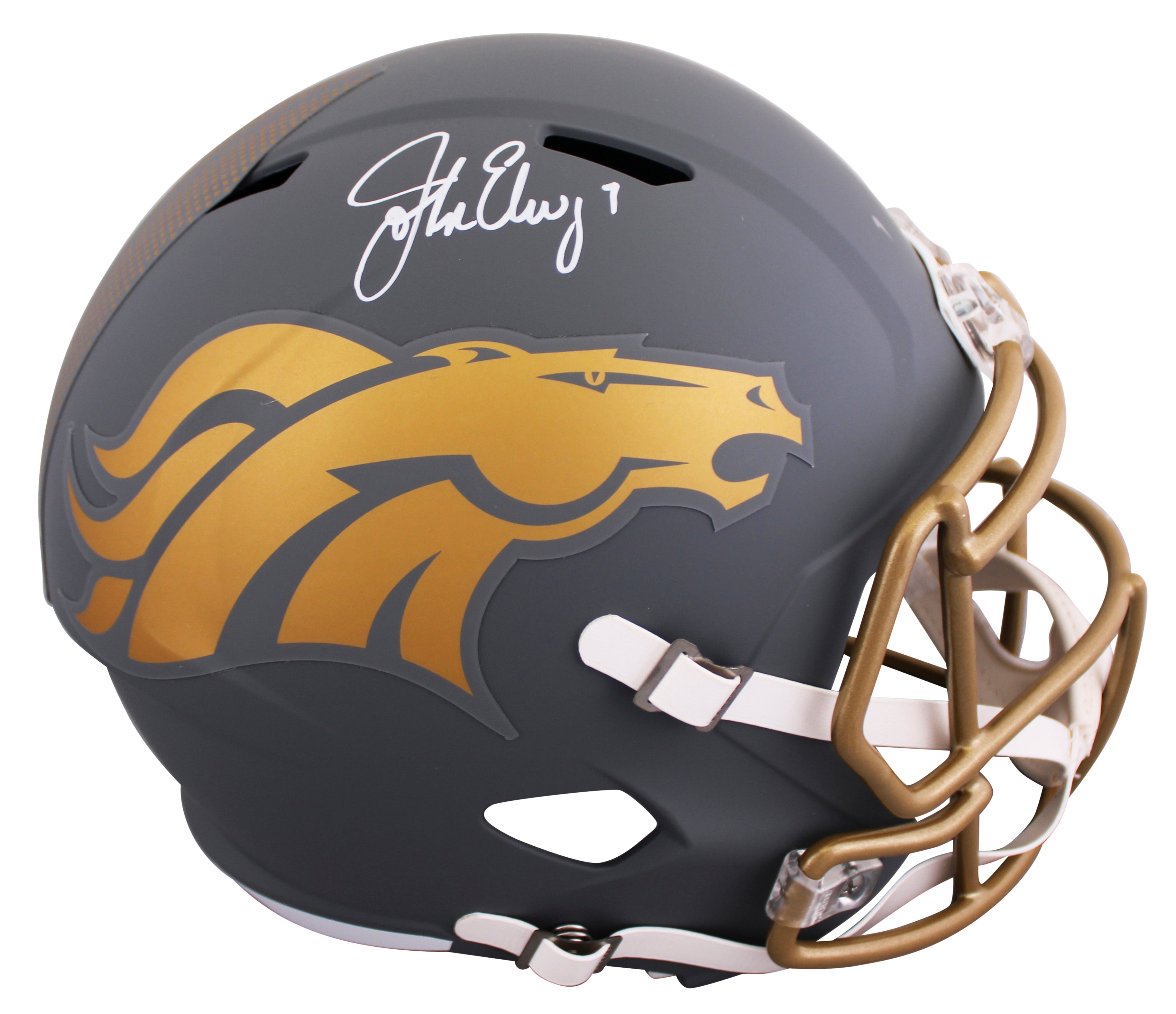 Broncos John Elway Signed Slate Full Size Speed Rep Helmet BAS Witness #4W526425
